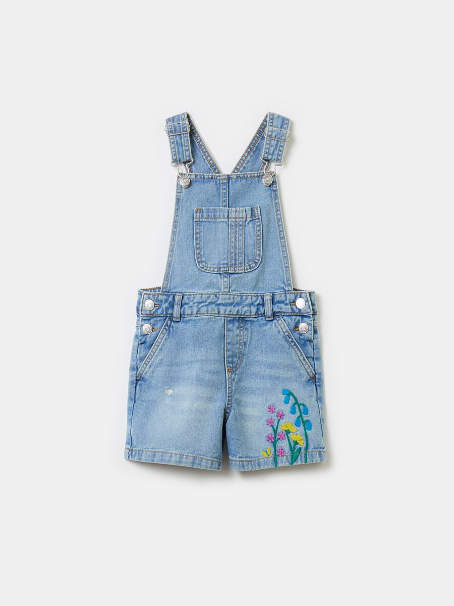 Denim dungarees with floral embroidery_0