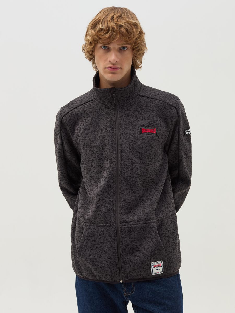 Full-zip mélange sweatshirt with high neck and logo_1