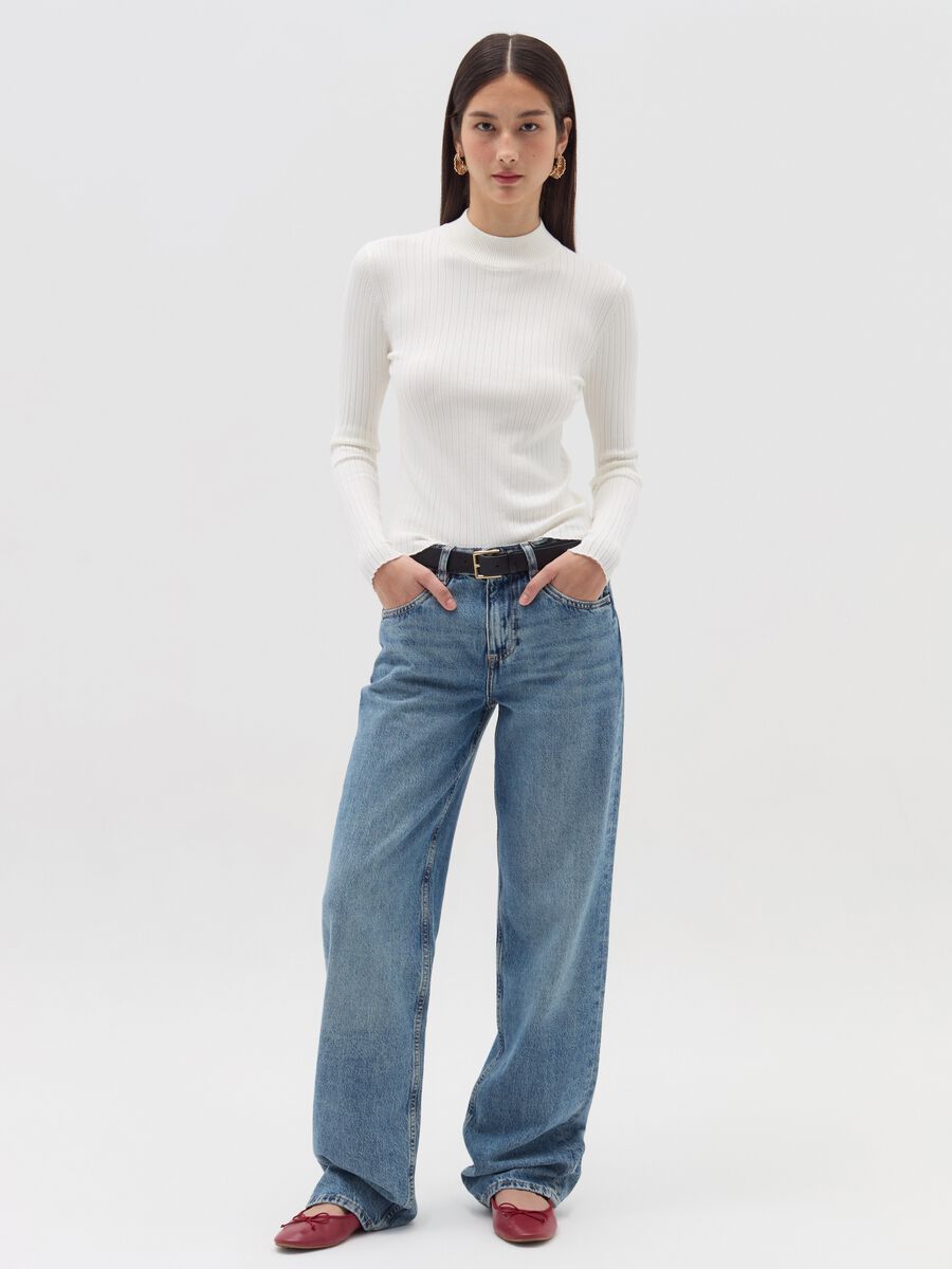 Flat ribbed top with mock neck_0