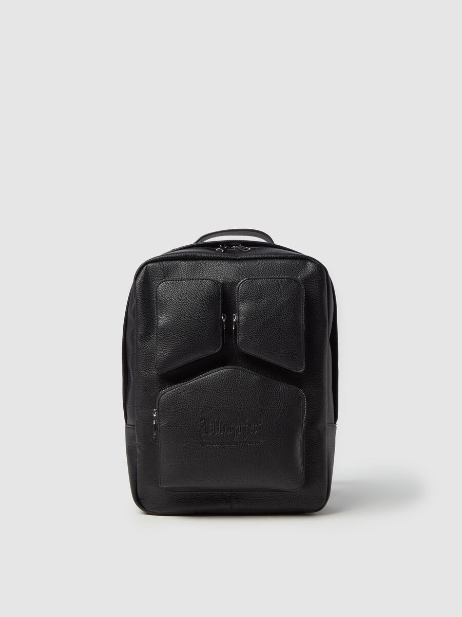 Textured black backpack with logo_2