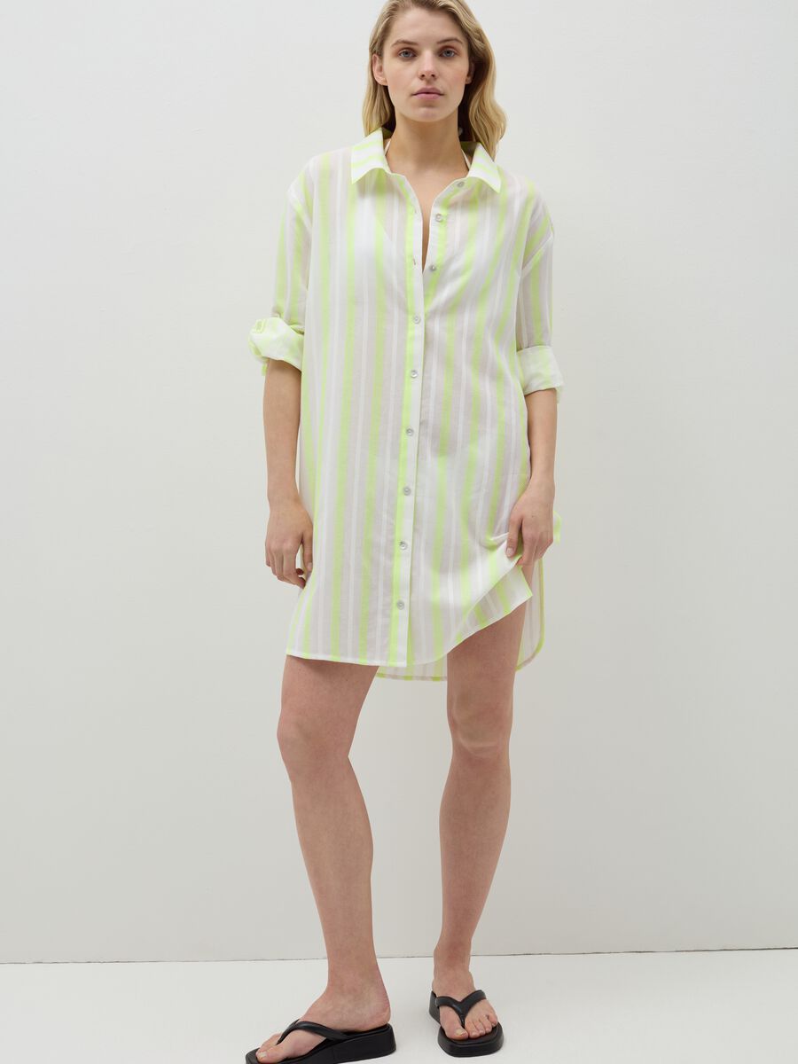 Striped beach cover-up shirt with embroidery_0