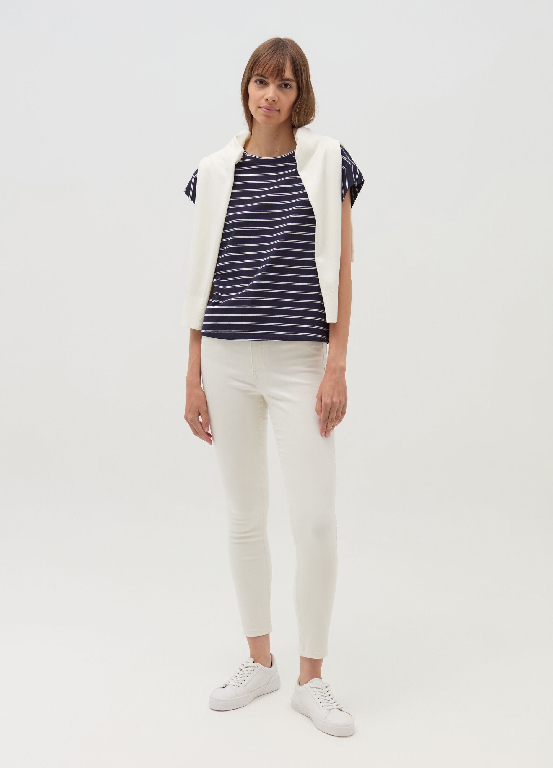 Striped T-shirt with kimono sleeves