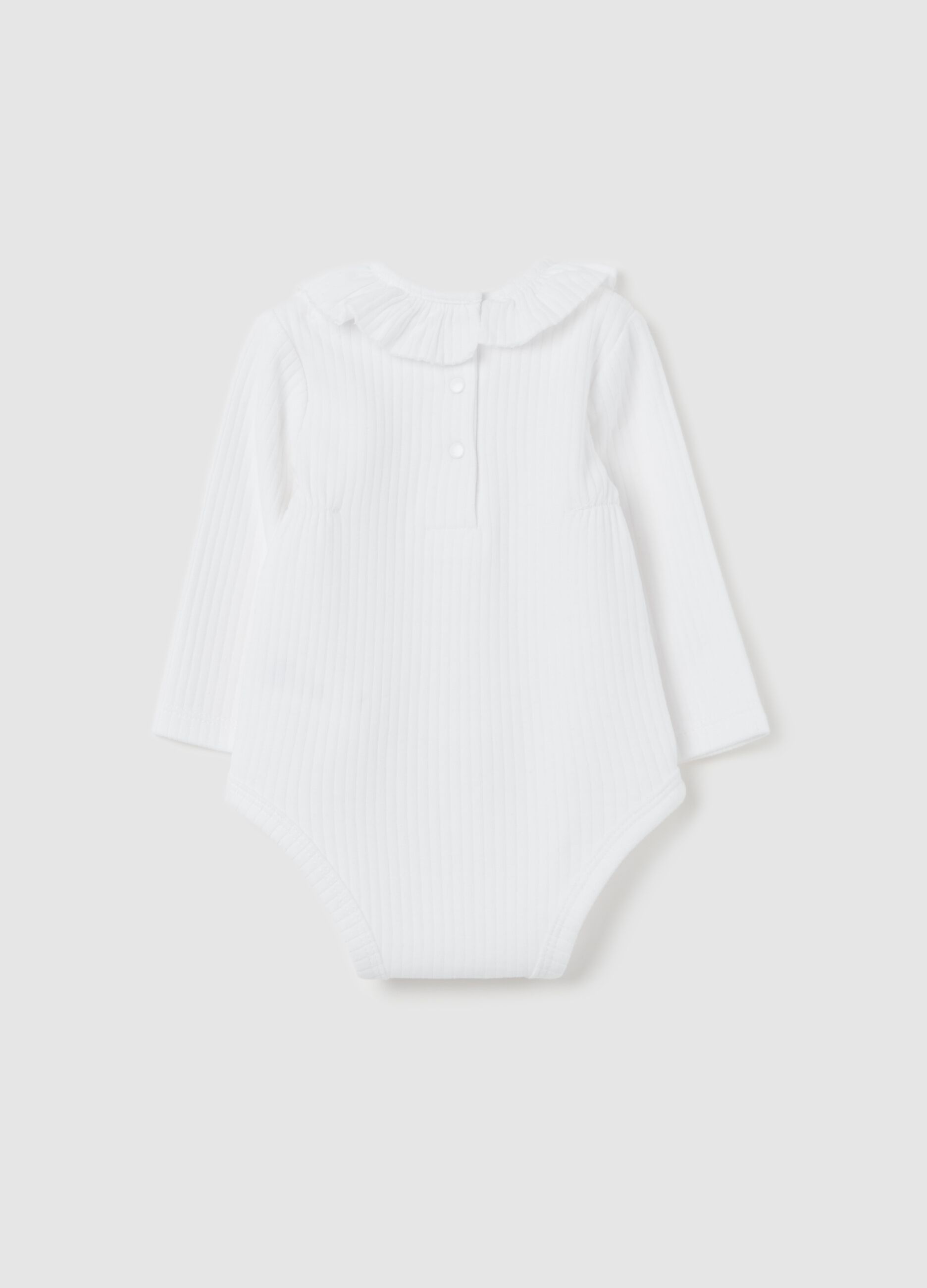 Organic cotton bodysuit with ribbing and flower collar