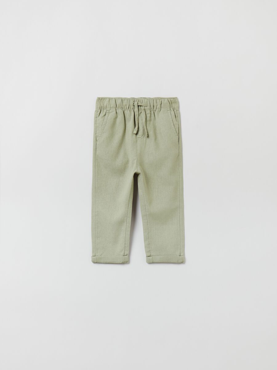 Linen and cotton jogger trousers_0