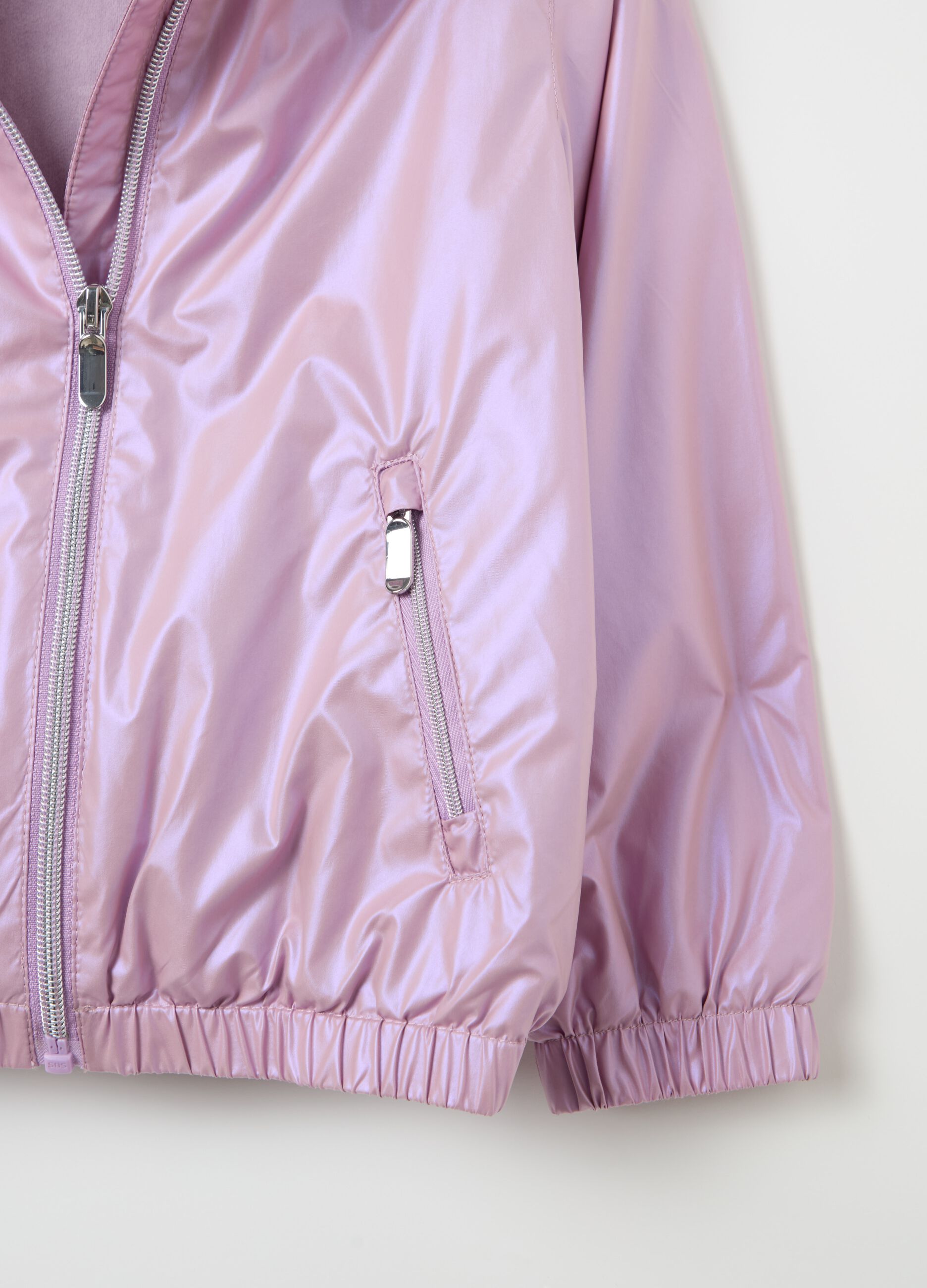 Short shiny-effect waterproof jacket