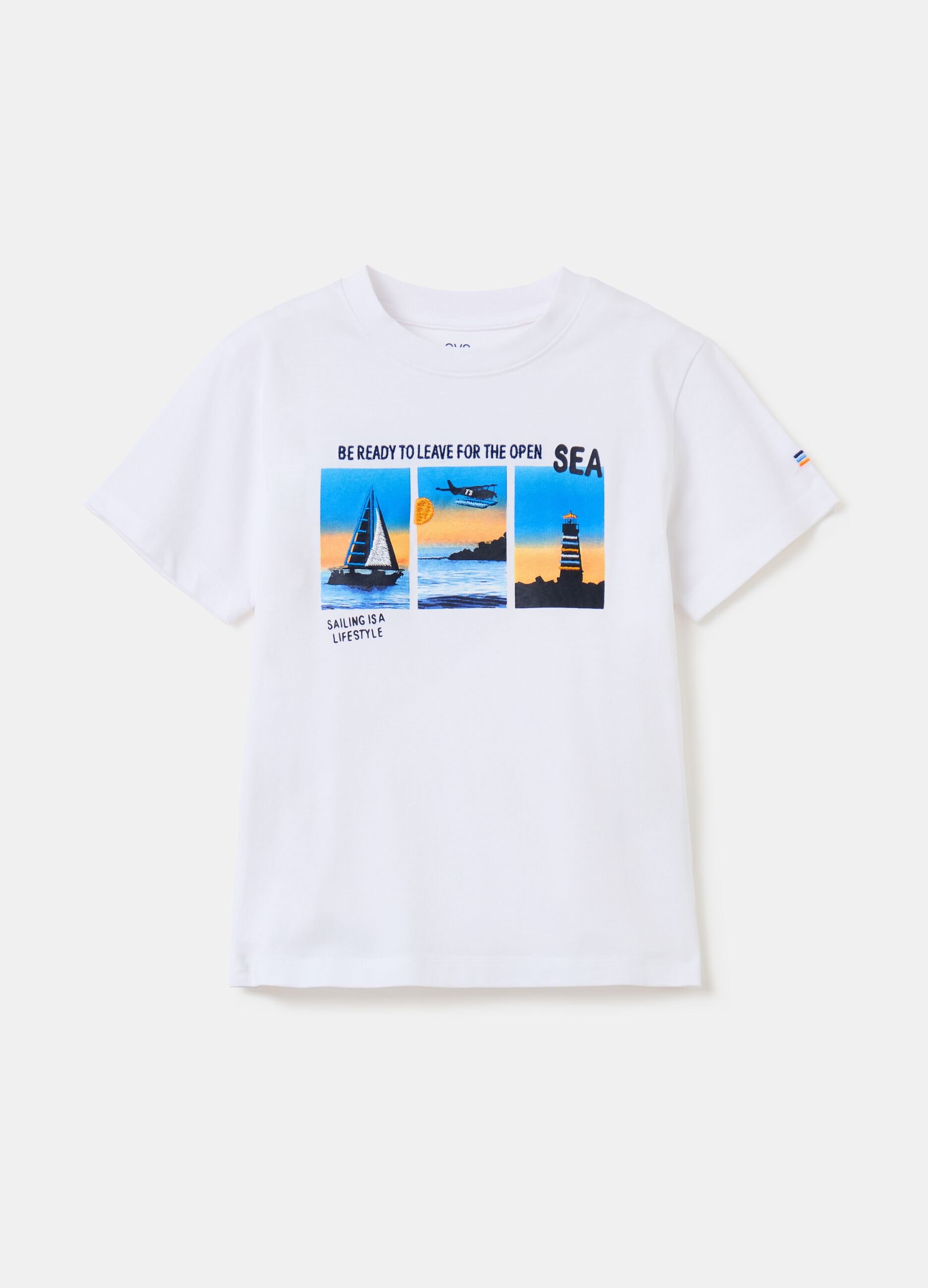 T-shirt stampa sailing con ricami