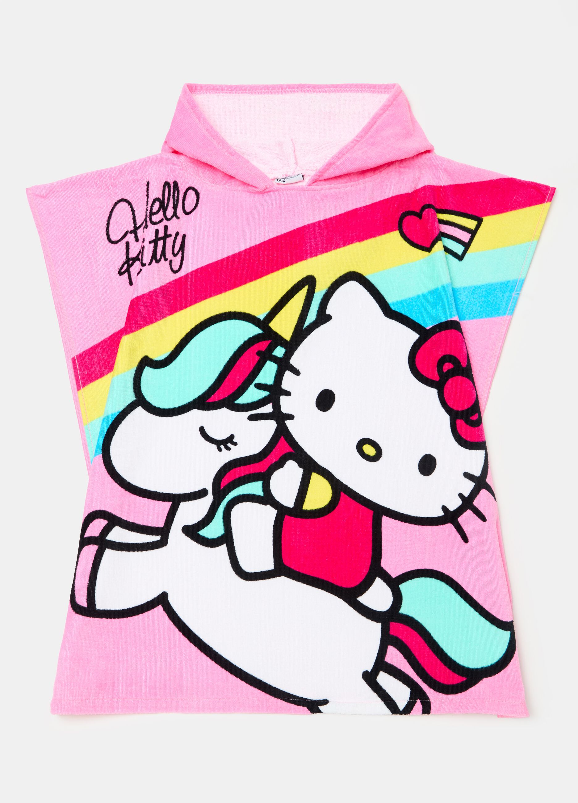 Beach poncho in terry with Hello Kitty print