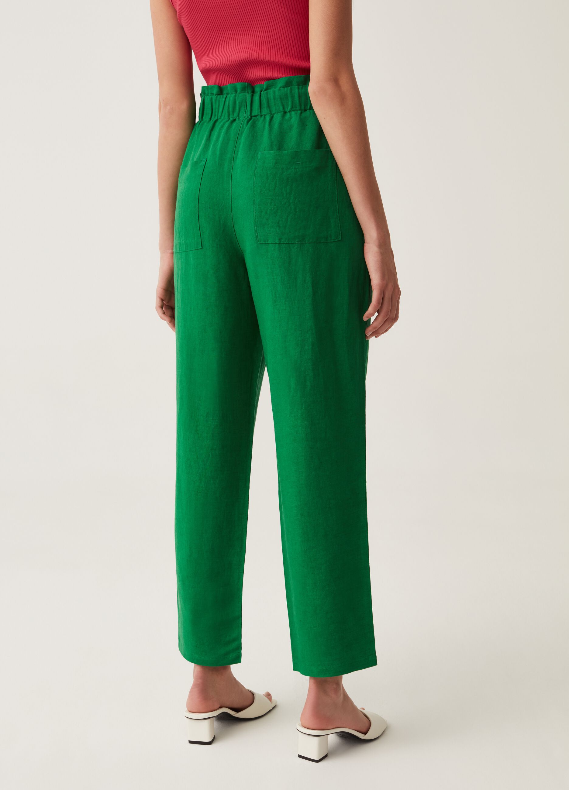 Paper bag trousers in linen and viscose