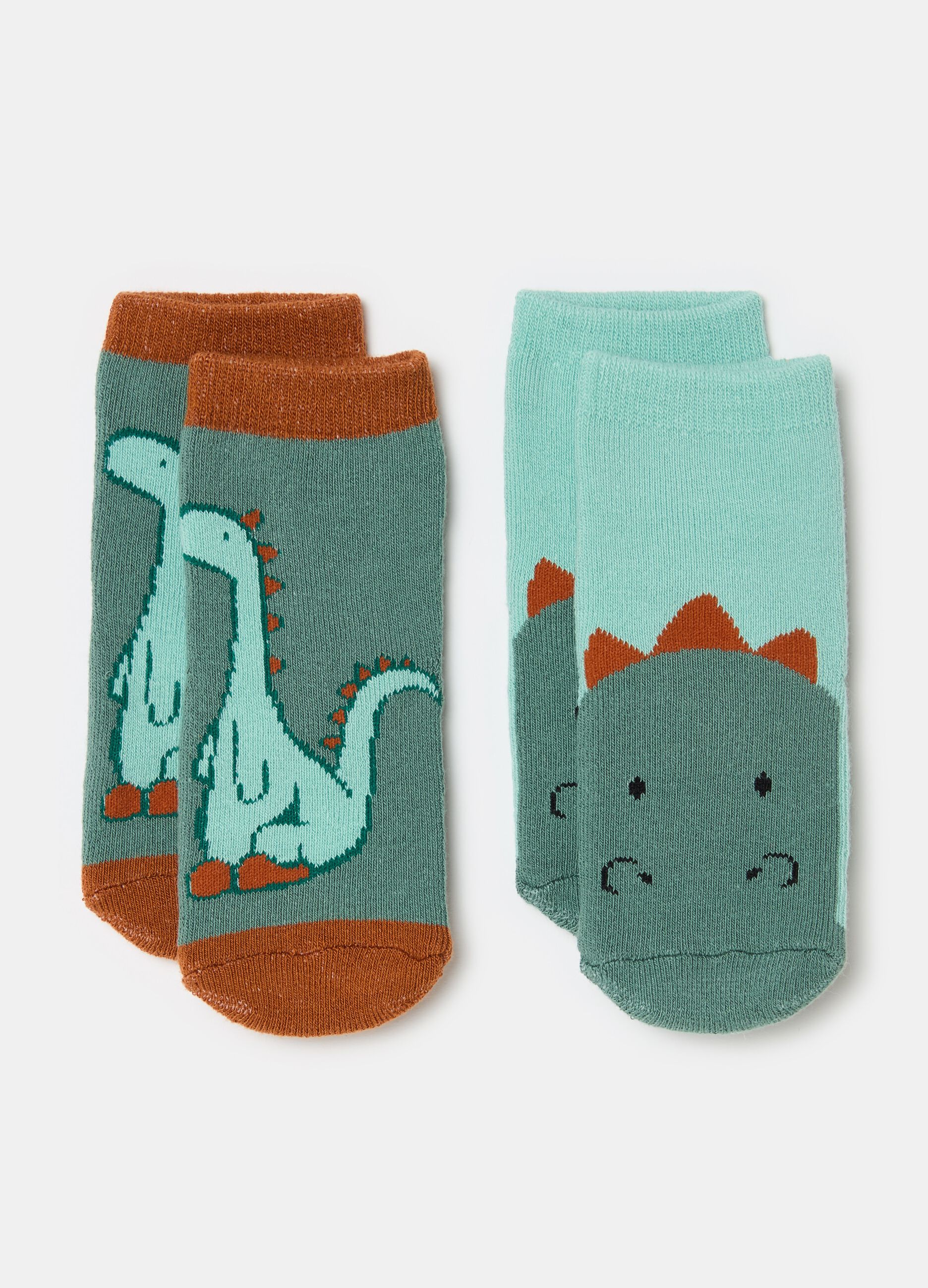 Two-pair pack slipper socks with dinosaurs design