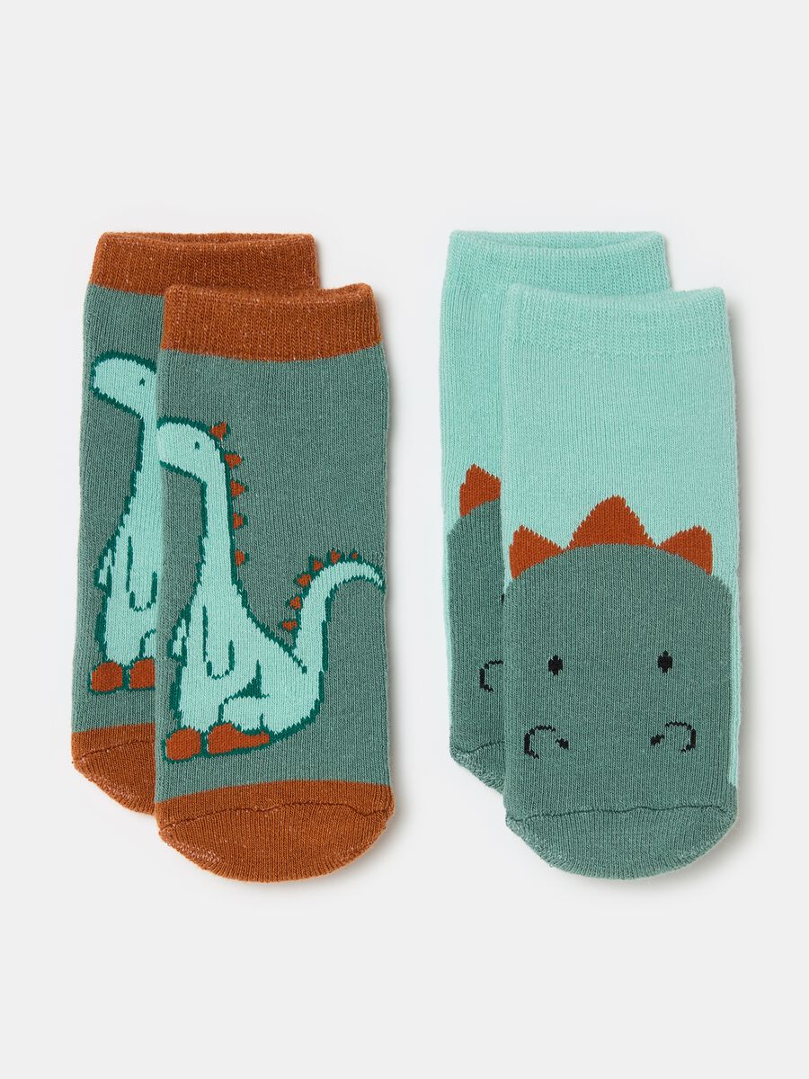 Two-pair pack slipper socks with dinosaurs design_0