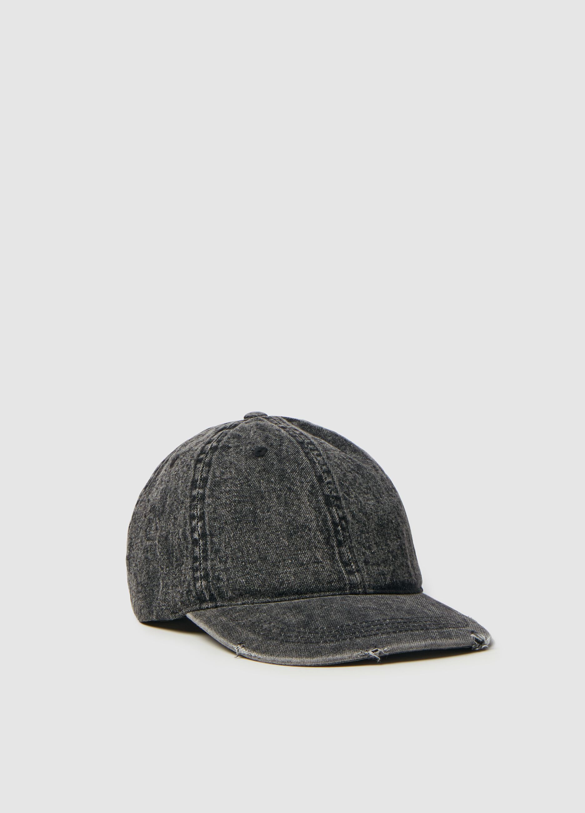 Denim baseball cap with abrasions