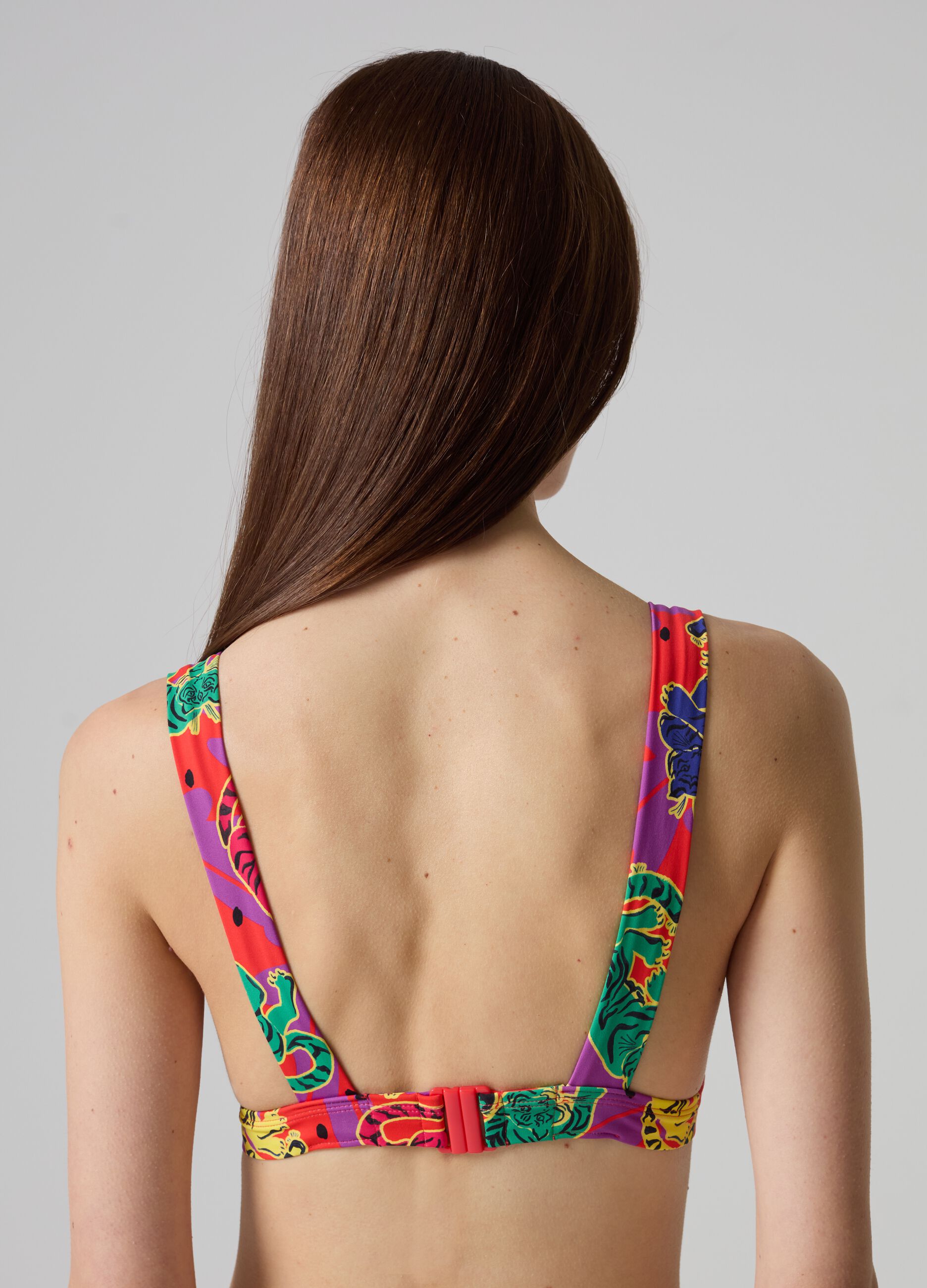 Triangle bikini top with exotic print