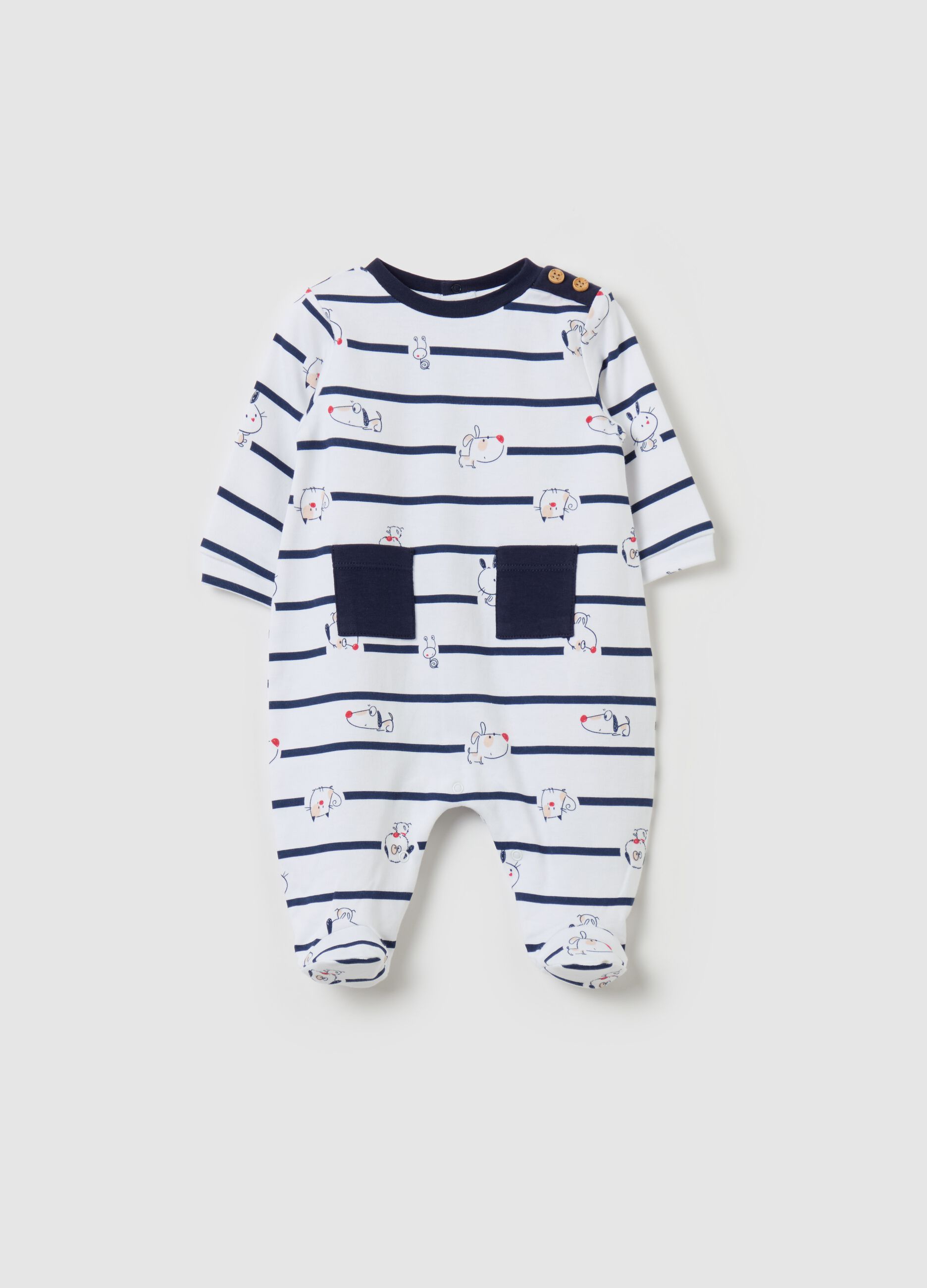 Organic cotton onesie with feet and print