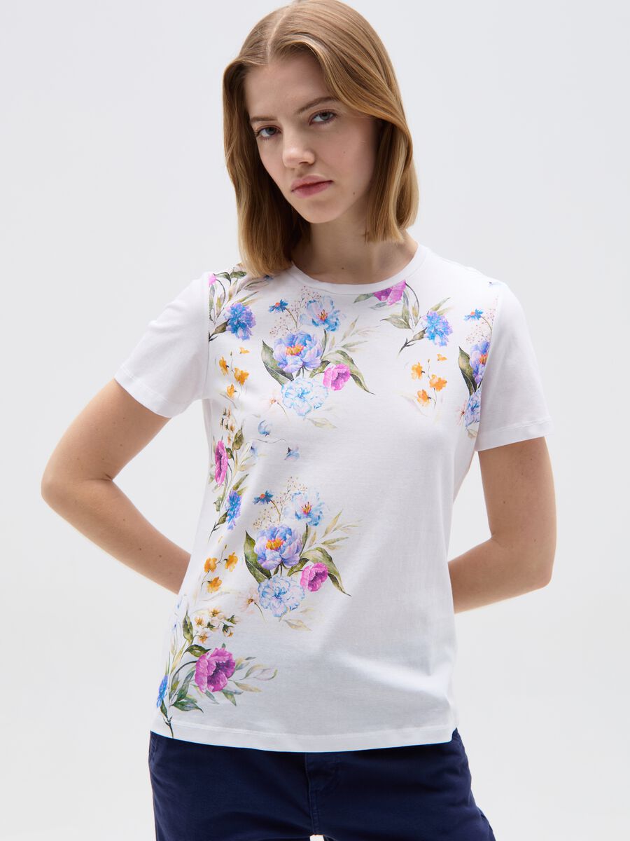 Cotton T-shirt with flowers print_0