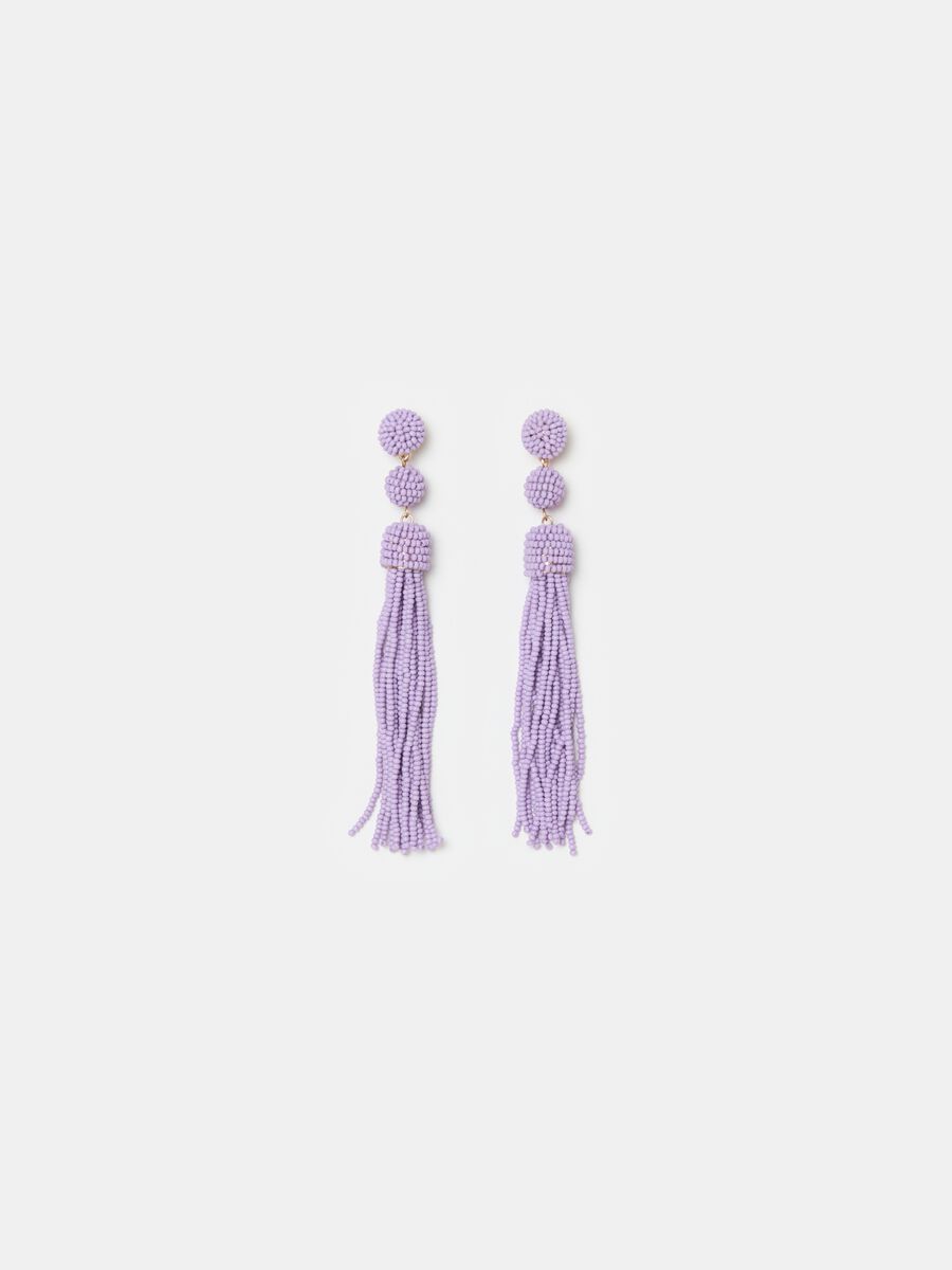 Pendant earrings with beads and fringing_0