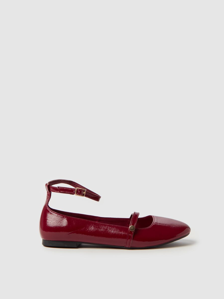 Mary Jane glossy-effect ballerina flats_0