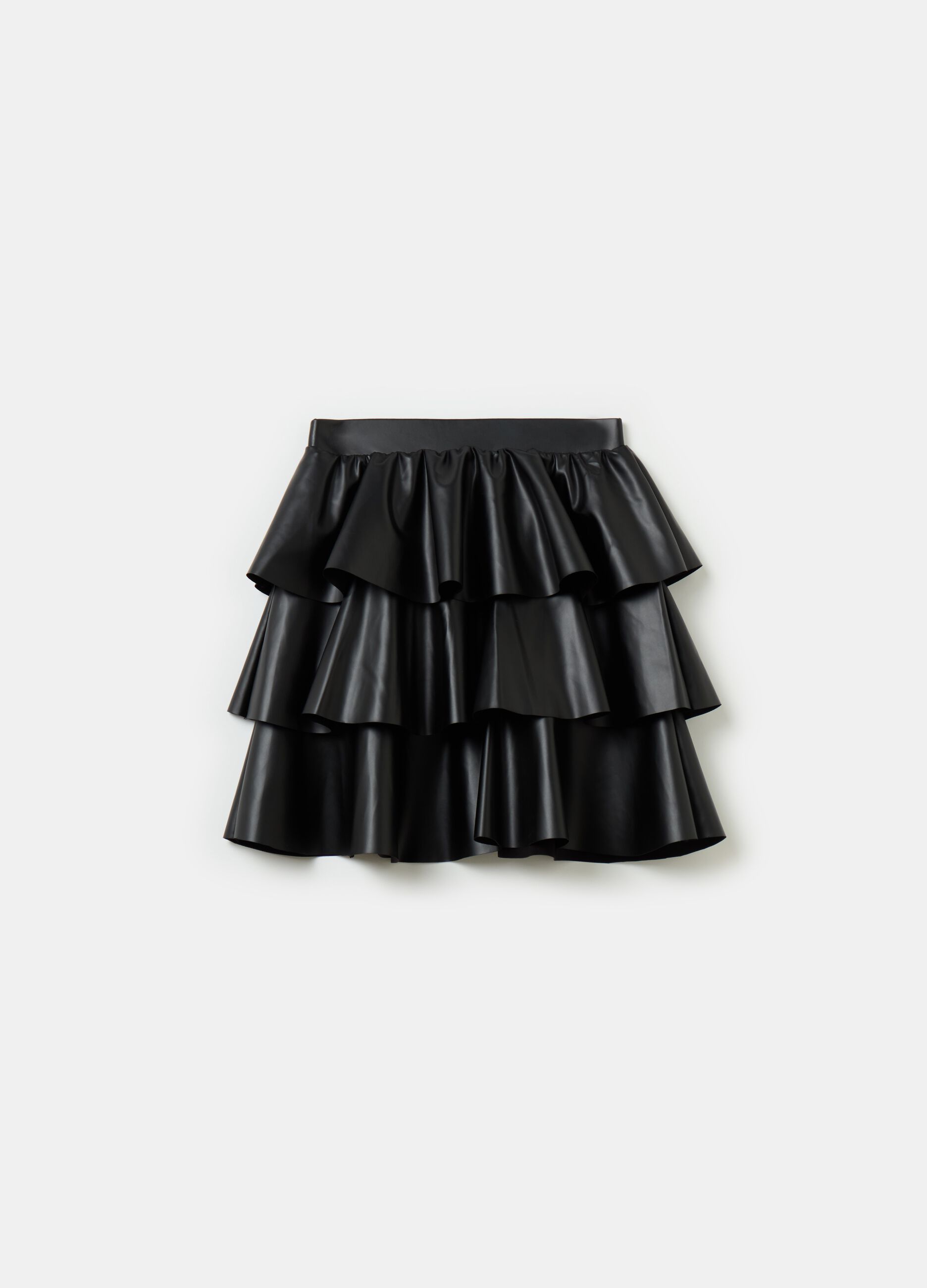 Glossy-effect tiered skirt