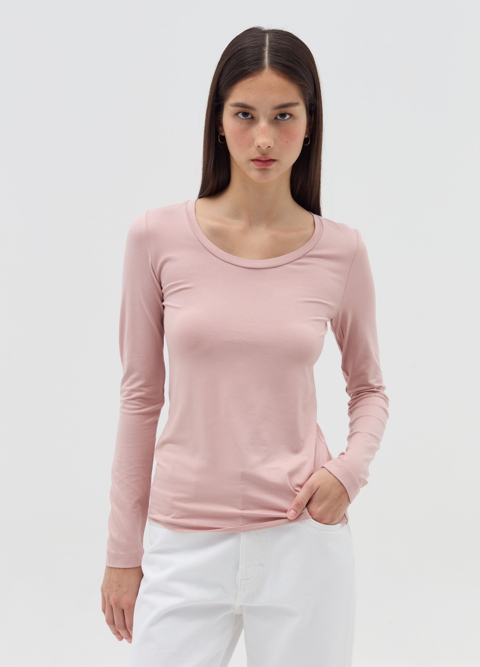 Long-sleeved T-shirt in stretch viscose