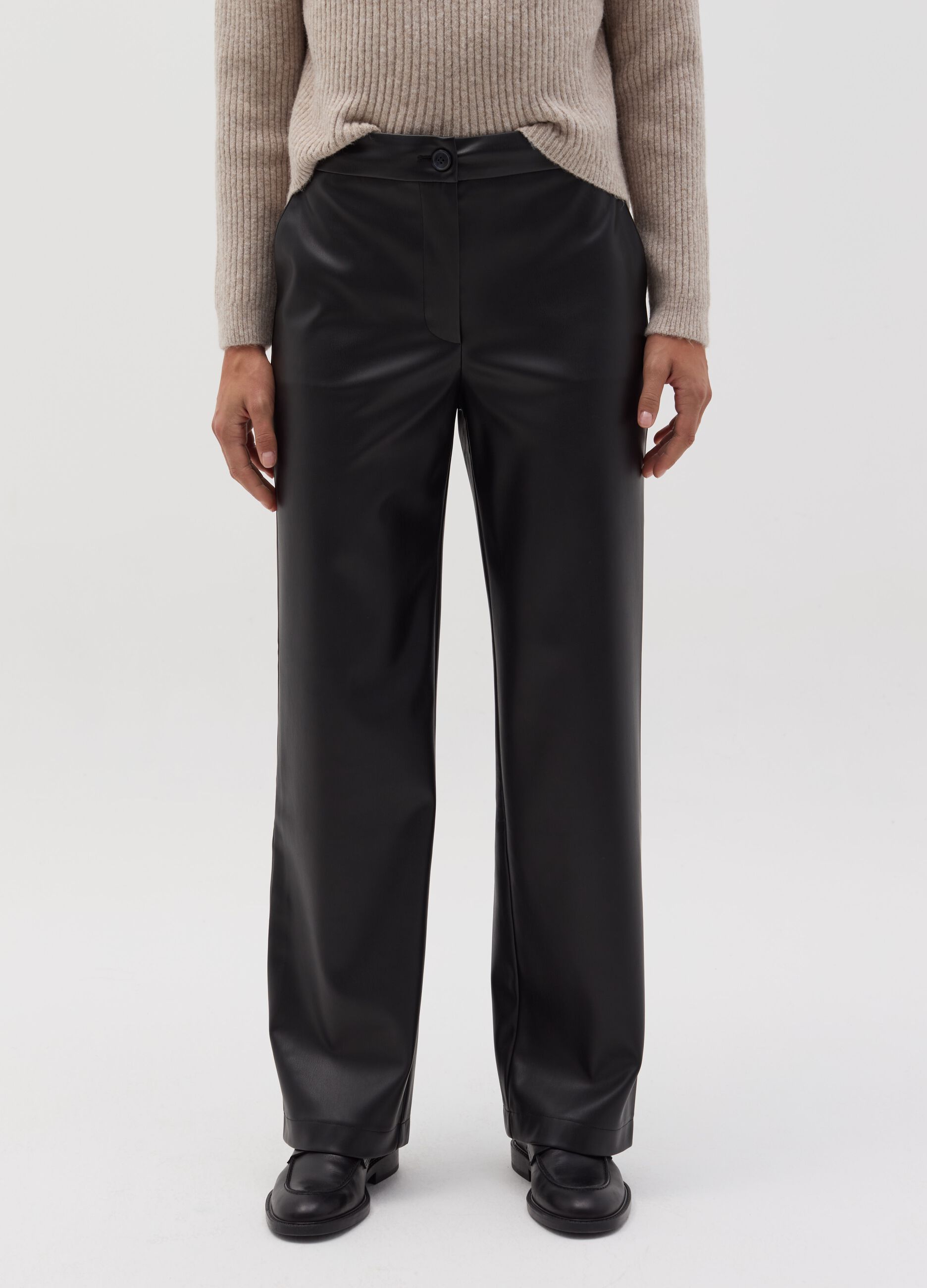 Straight-fit glossy-effect trousers