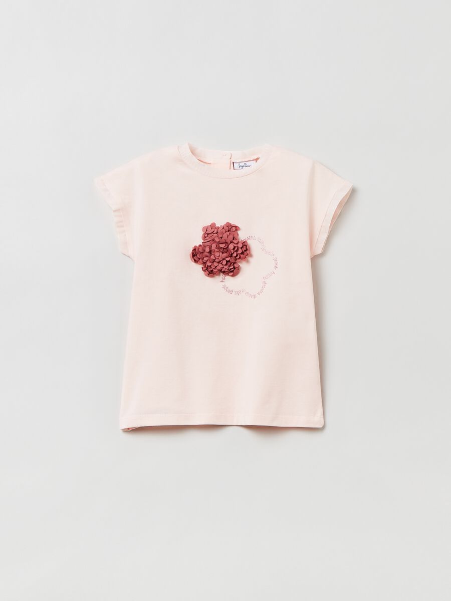 T-shirt with flower and glitter print_0