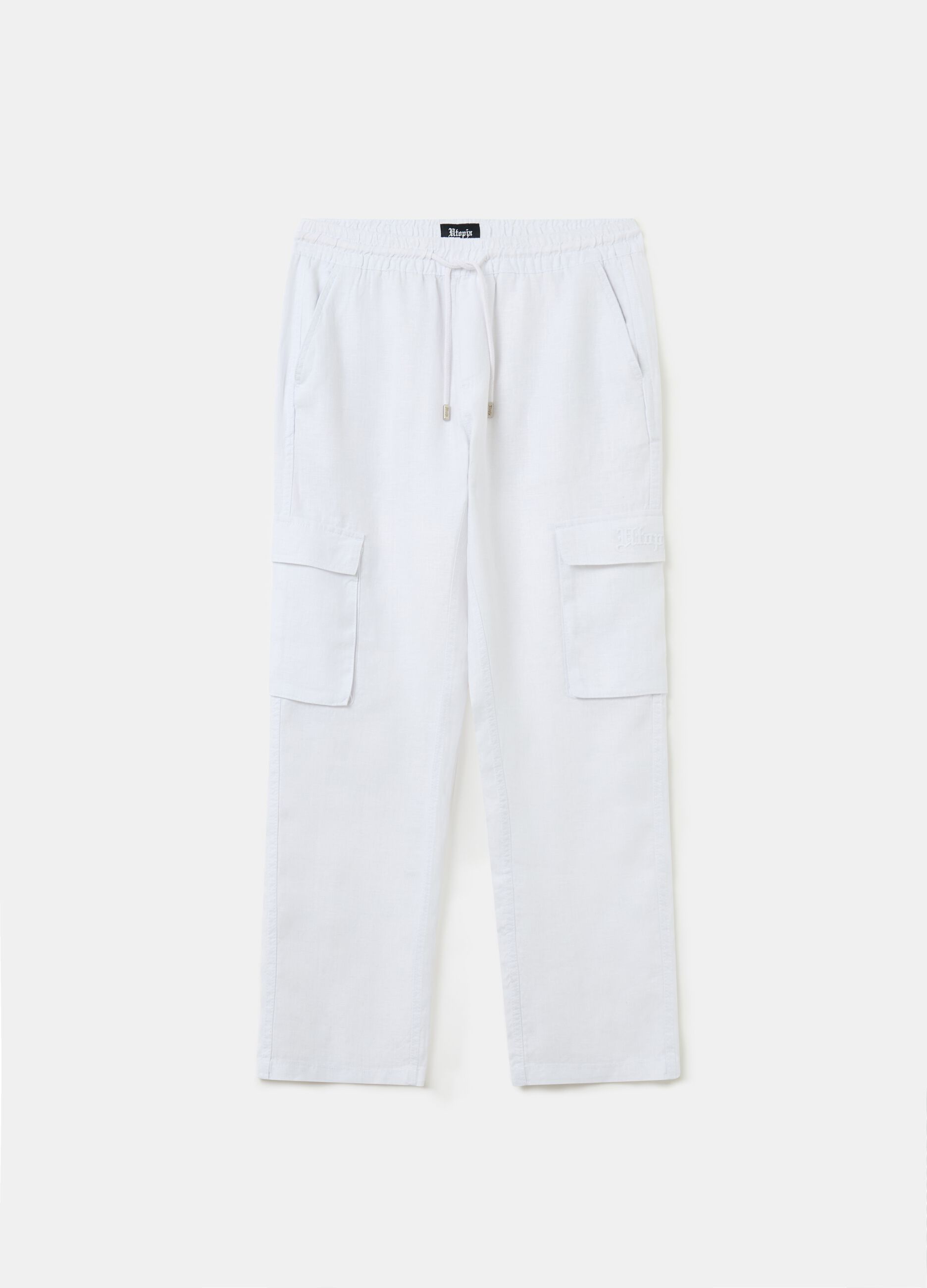 Ovs 100% Linen Cargo Pants White