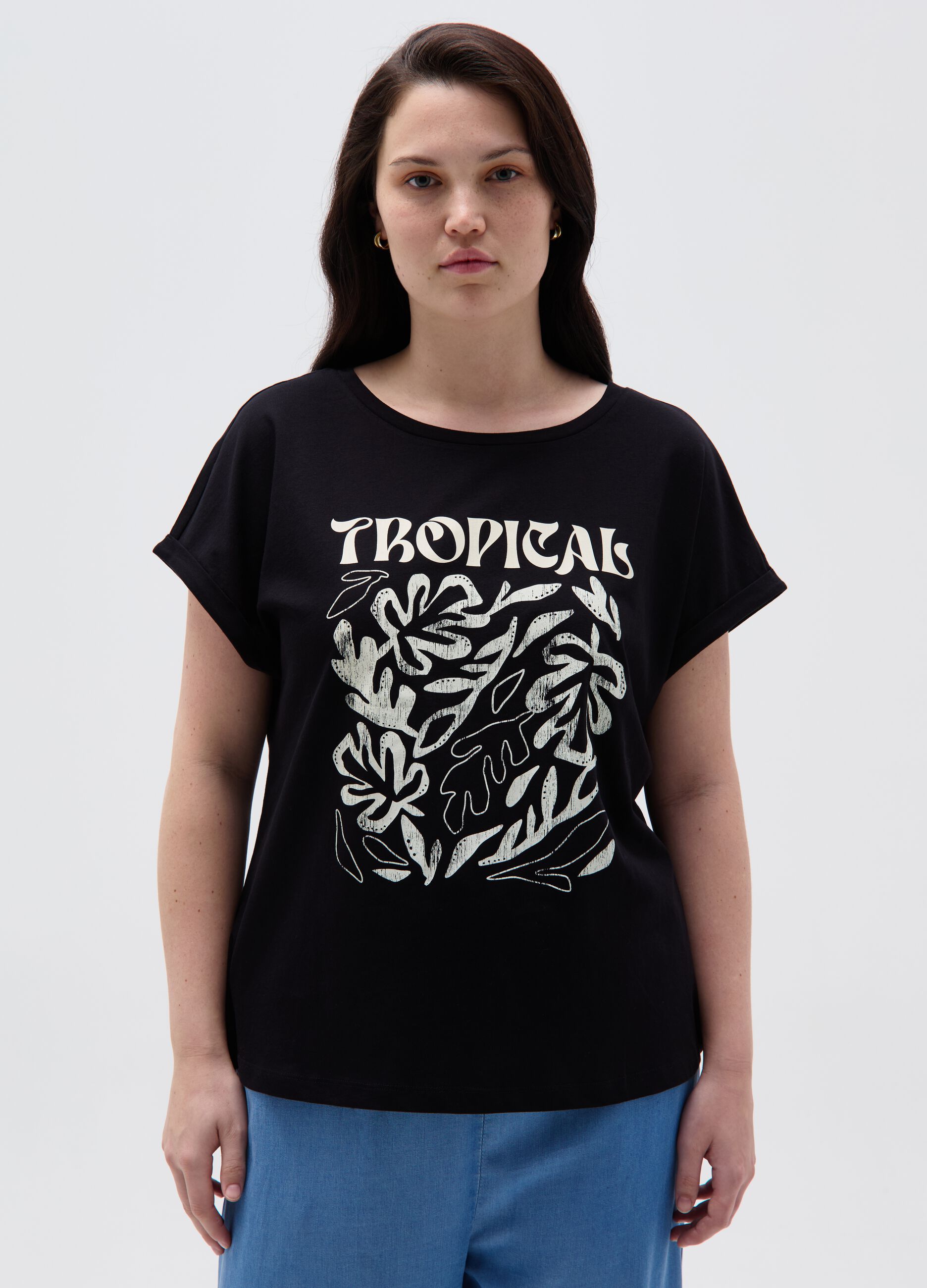 Ovs T-shirt con stampa tropicale Curvy