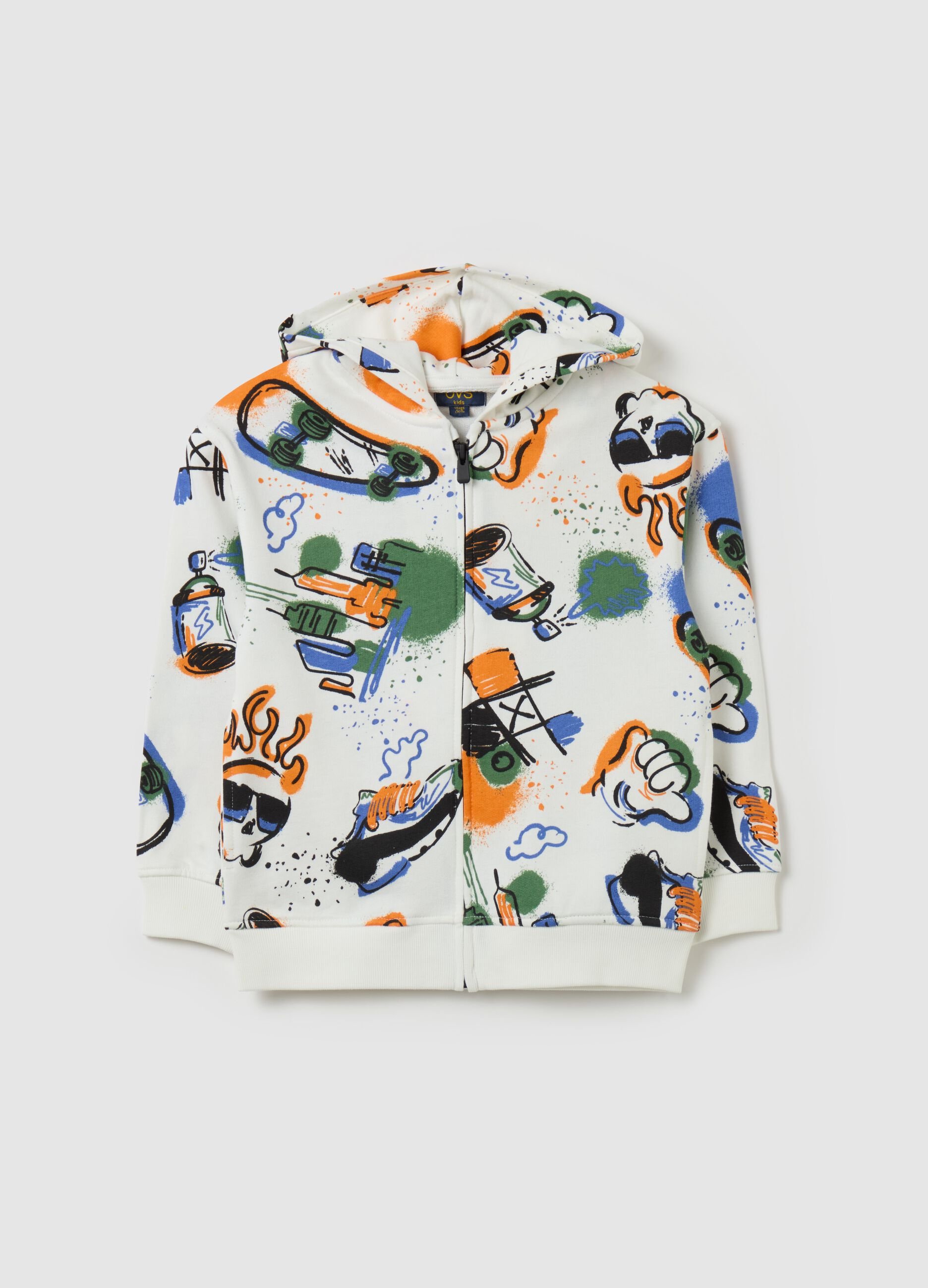 French terry full-zip sweatshirt with print