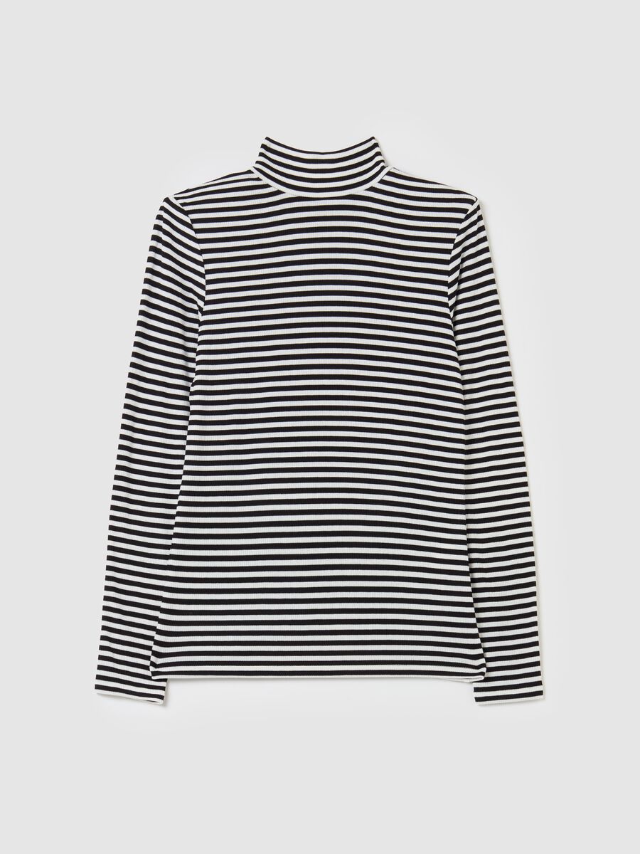 Striped T-shirt with mock neck_4