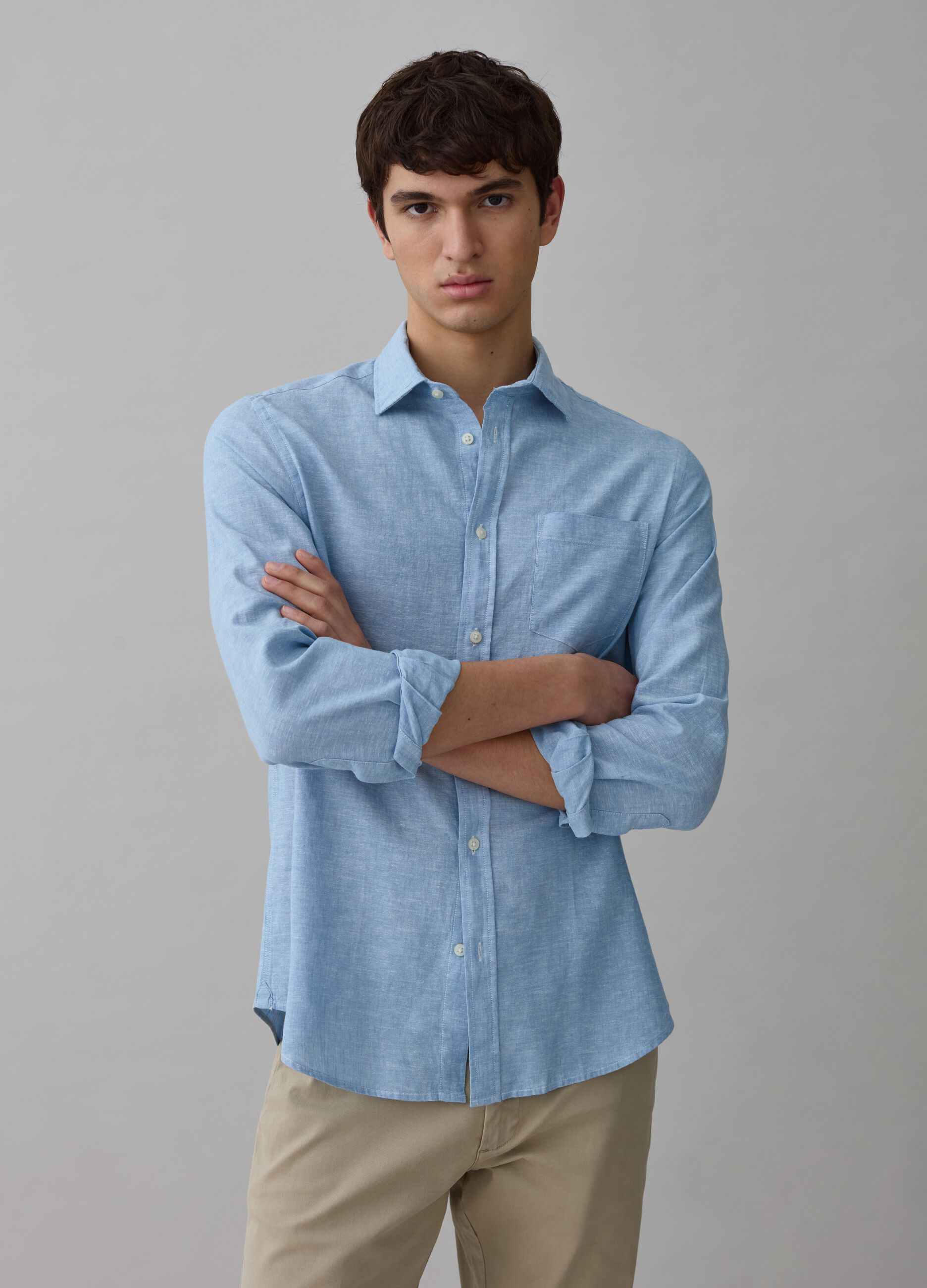 Ovs Camicia in lino e cotone chambray