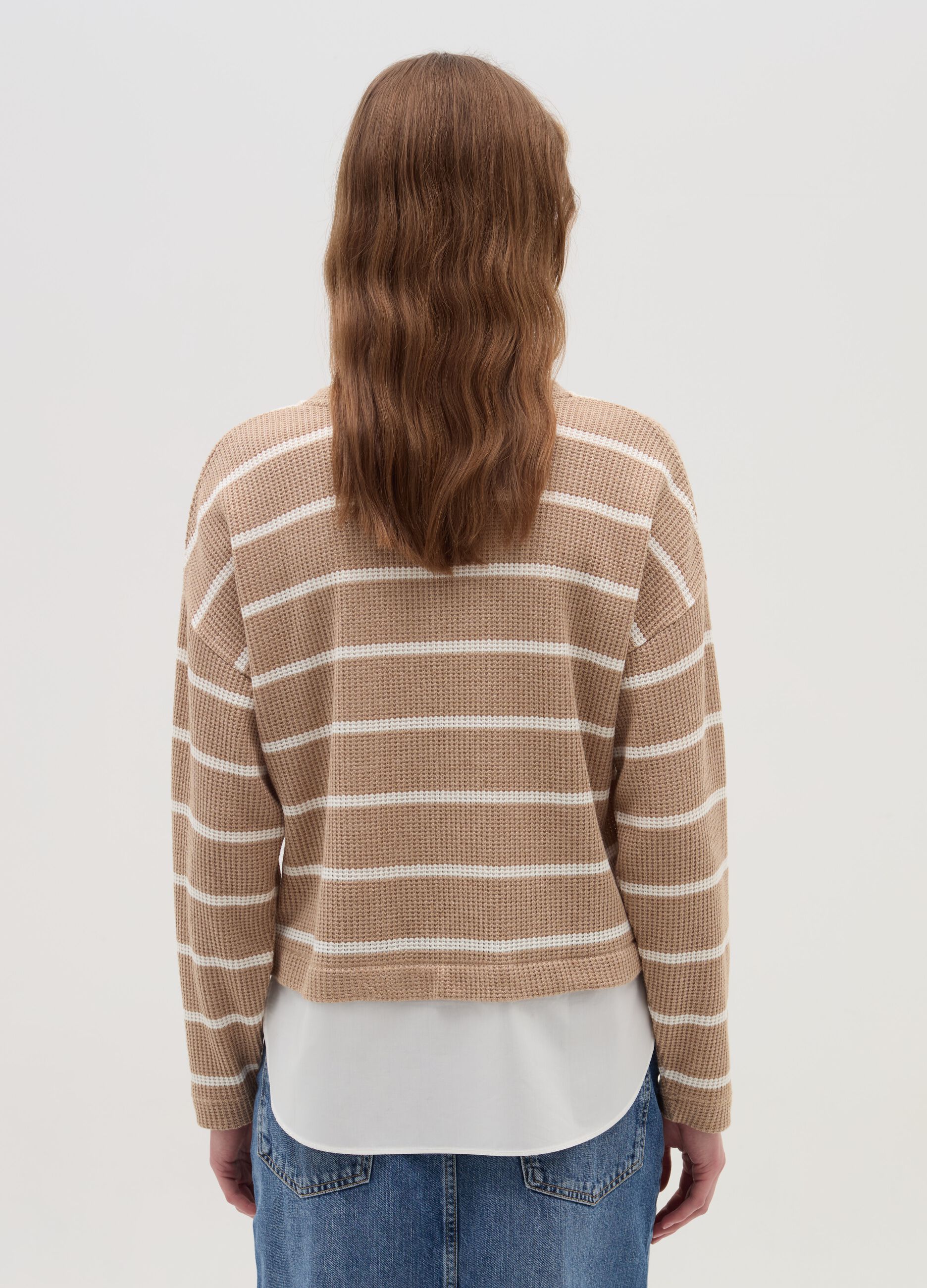 Long-sleeved T-shirt with micro waffle weave