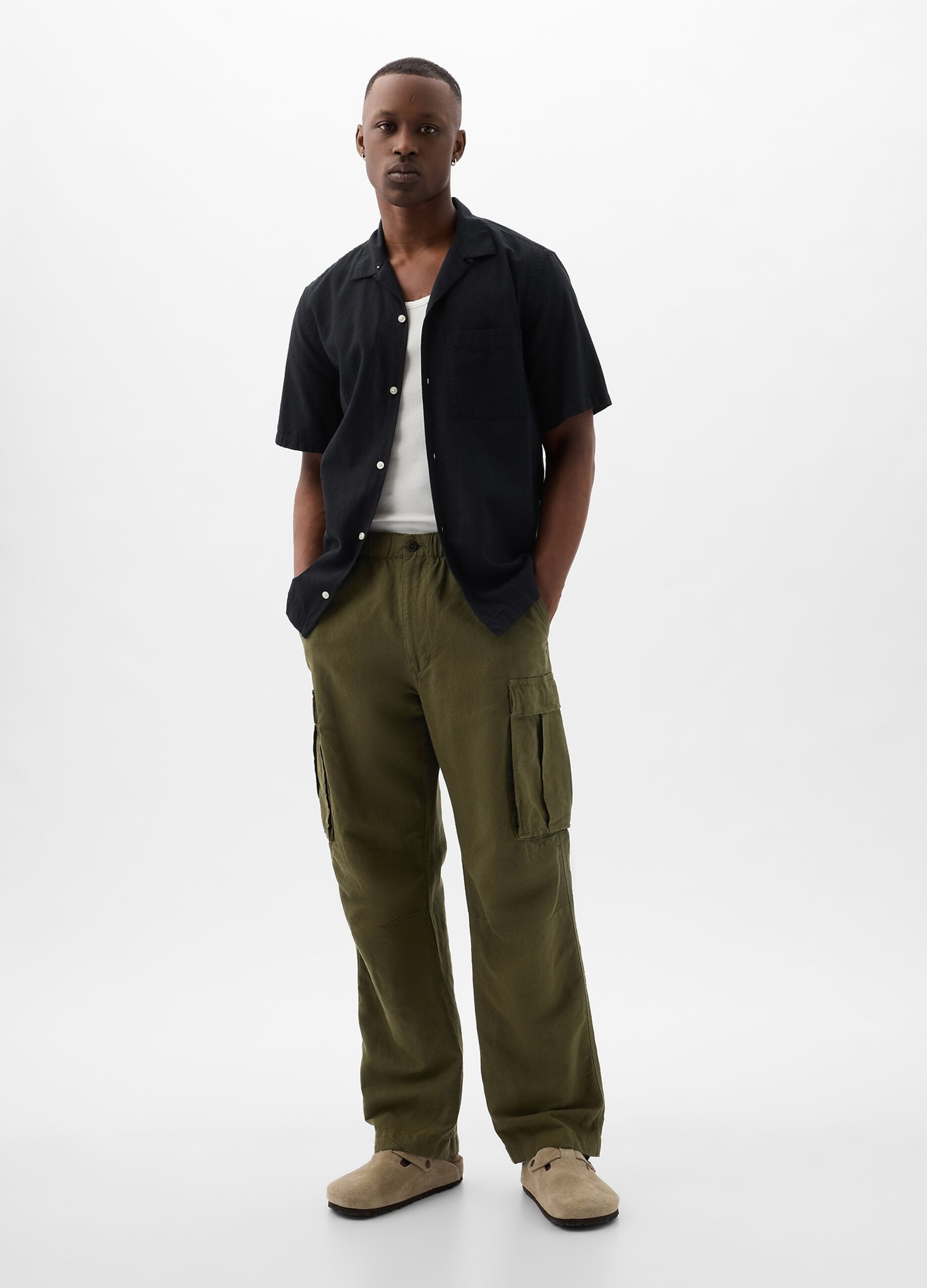 Cargo parachute trousers in linen and cotton