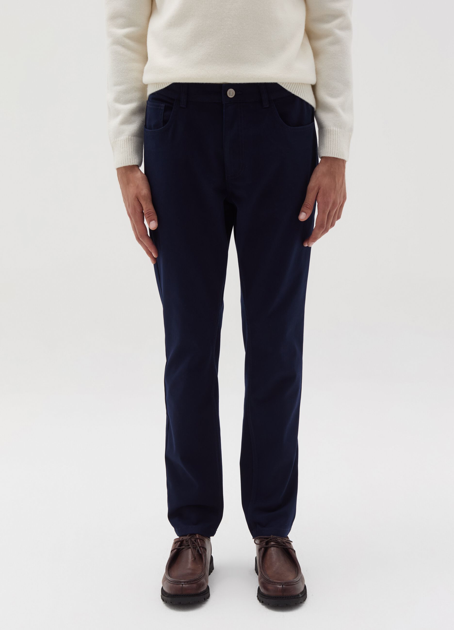 Slim-fit twill trousers with five pockets