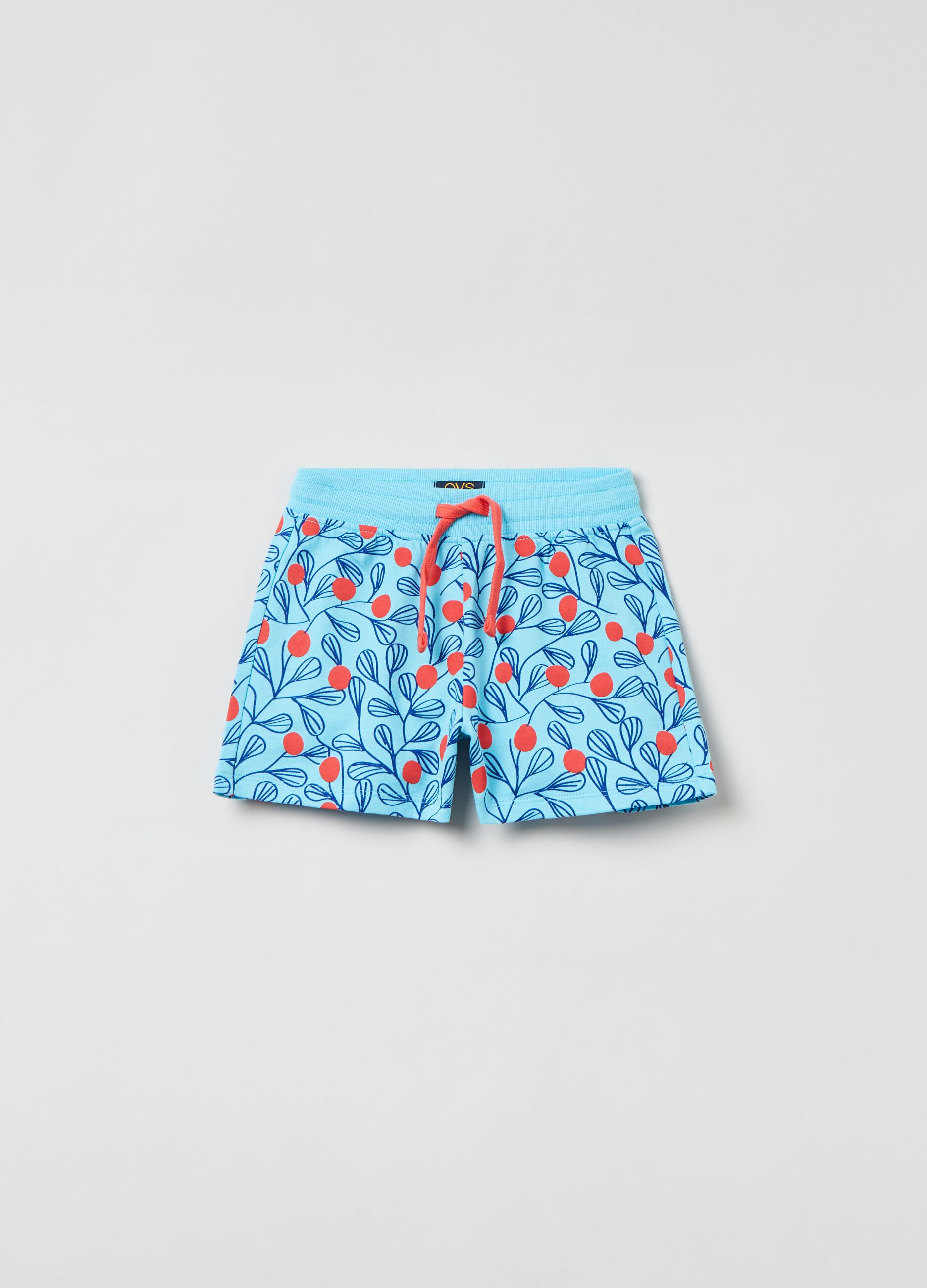 Cotton shorts with drawstring and print