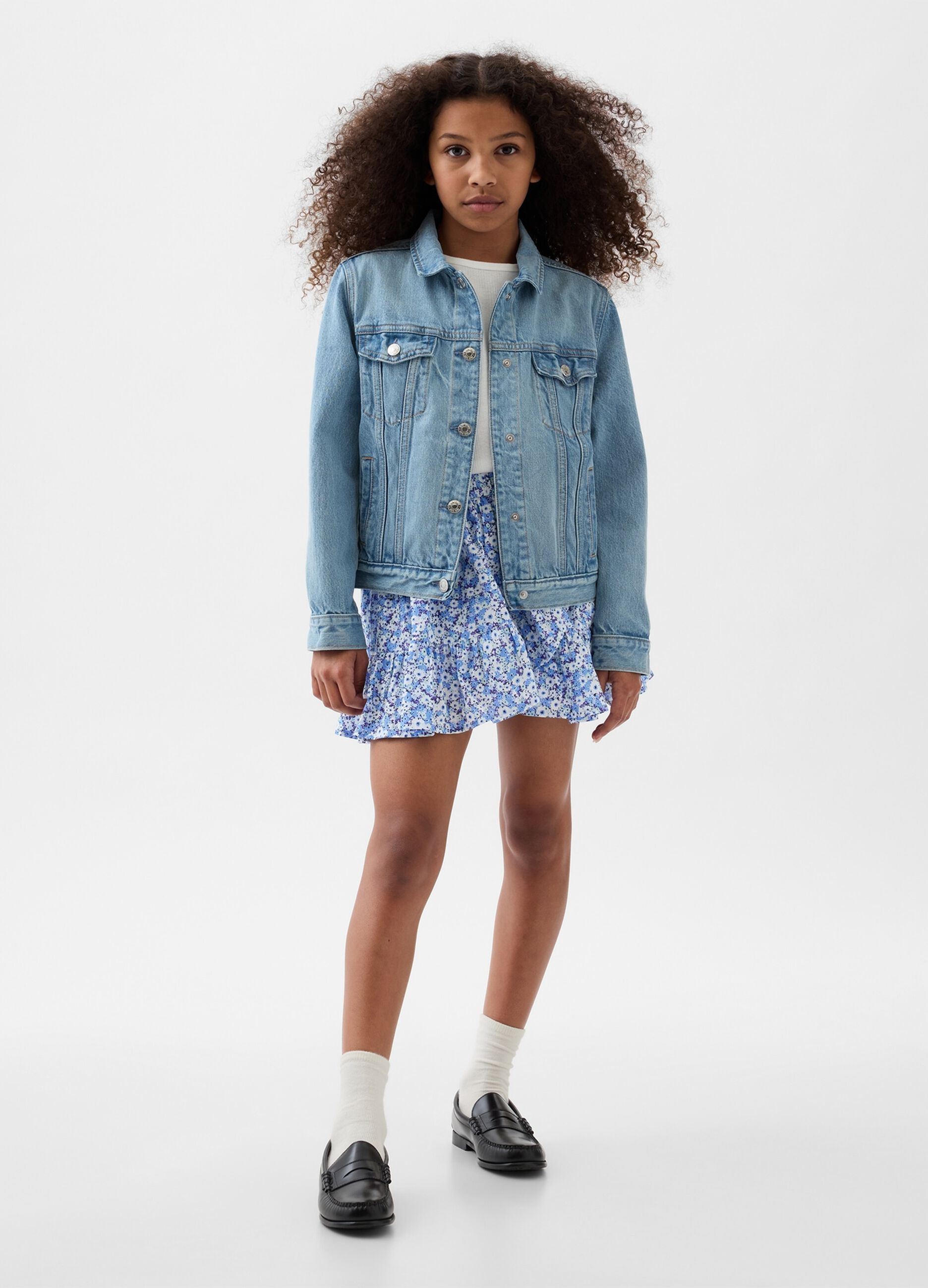 Skort with flounce and floral print