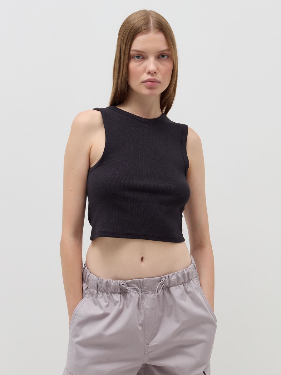 Ribbed crop tank top with lurex_2