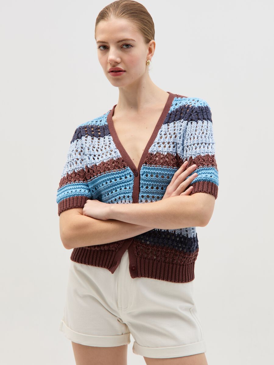 Striped crochet cardigan with short sleeves_1