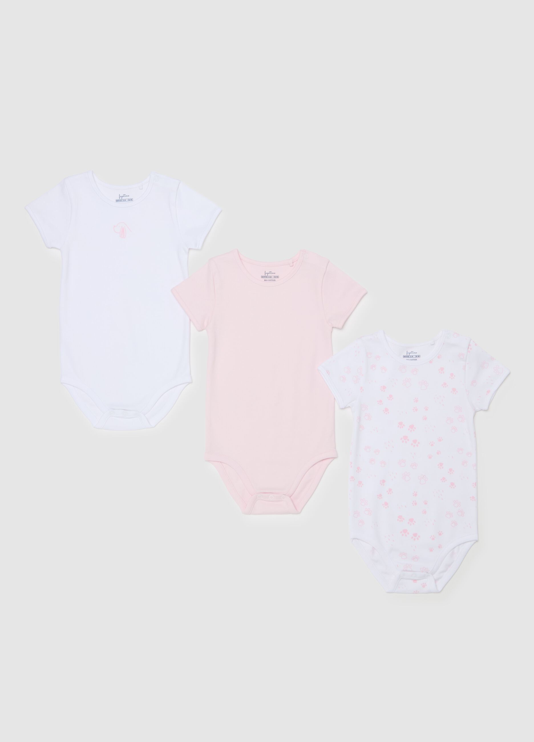 Three-pack bodysuits in organic cotton with print