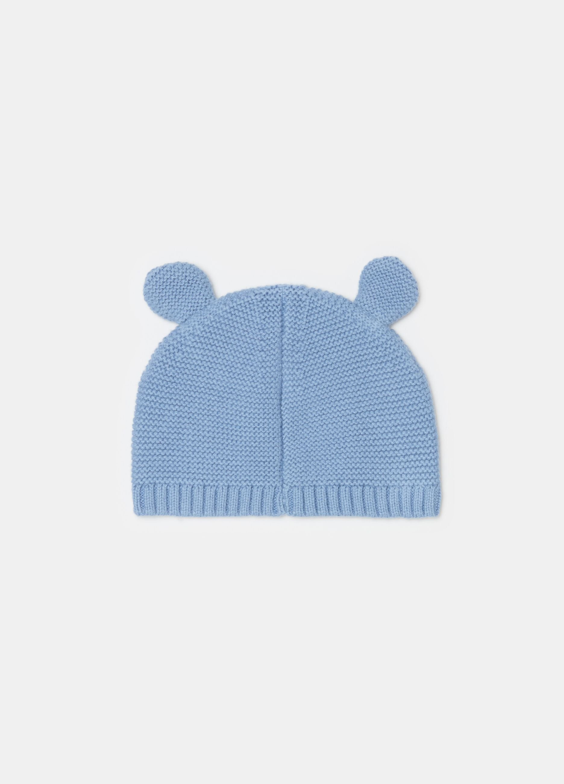 Knitted hat with ears and embroidery