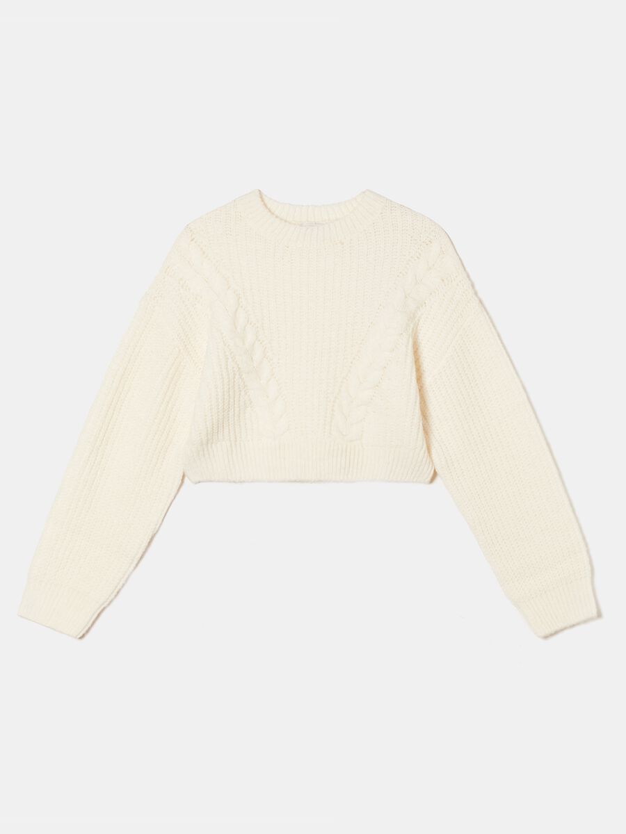 Cropped pullover with cable-knit detail_3