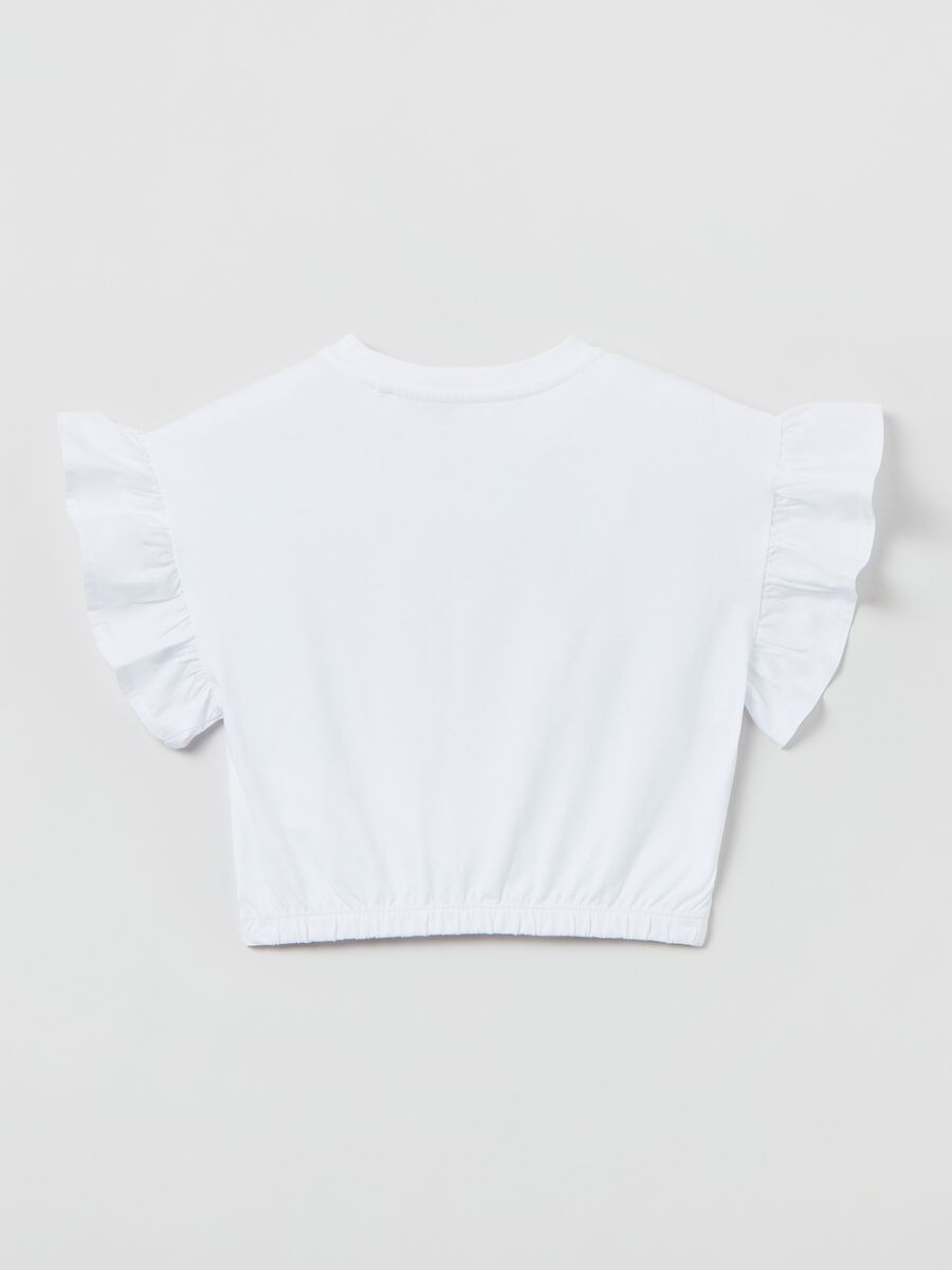 Cropped T-shirt with embroidery and frills_1