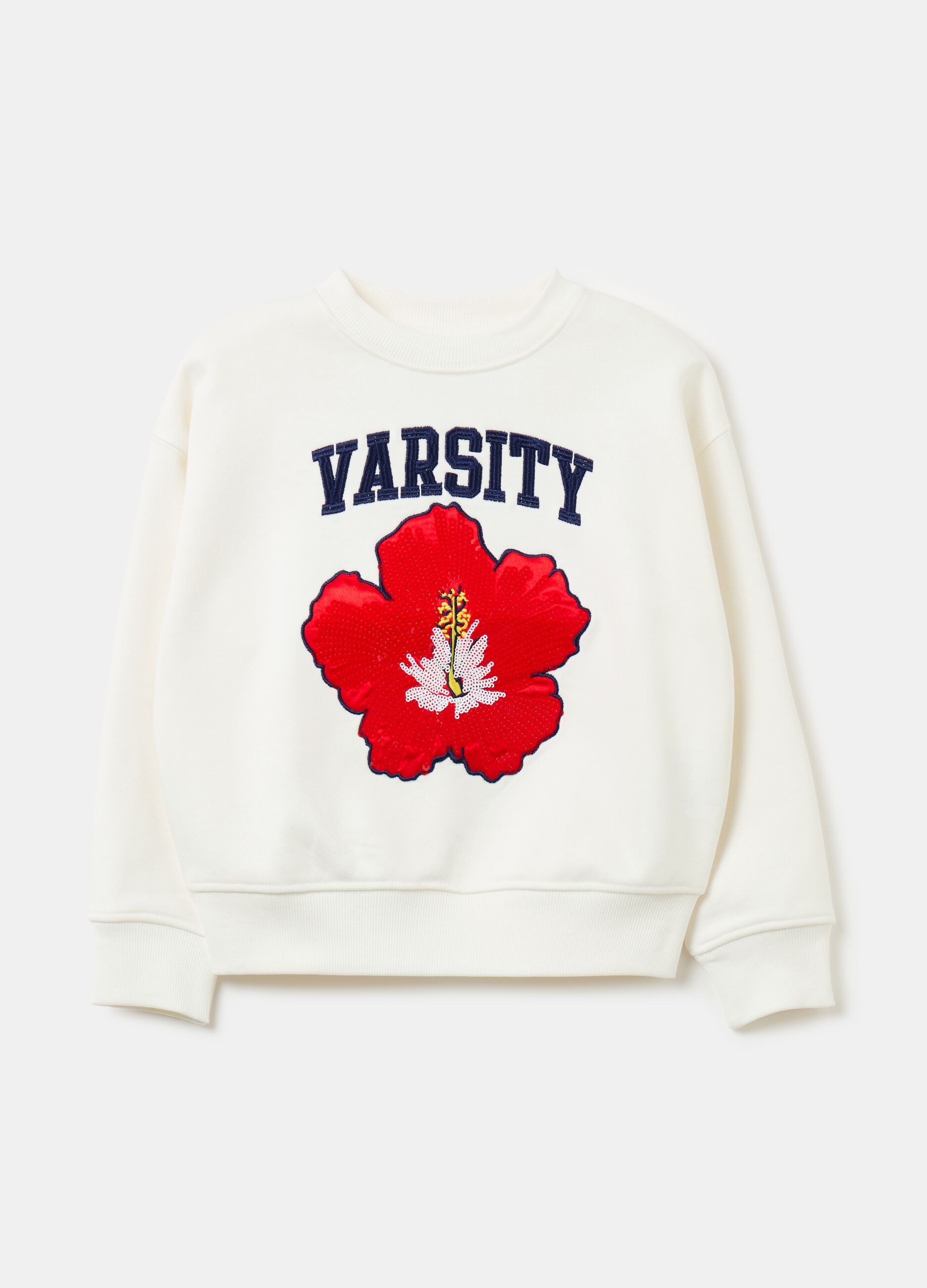 Sweatshirt with embroidery and sequinned application