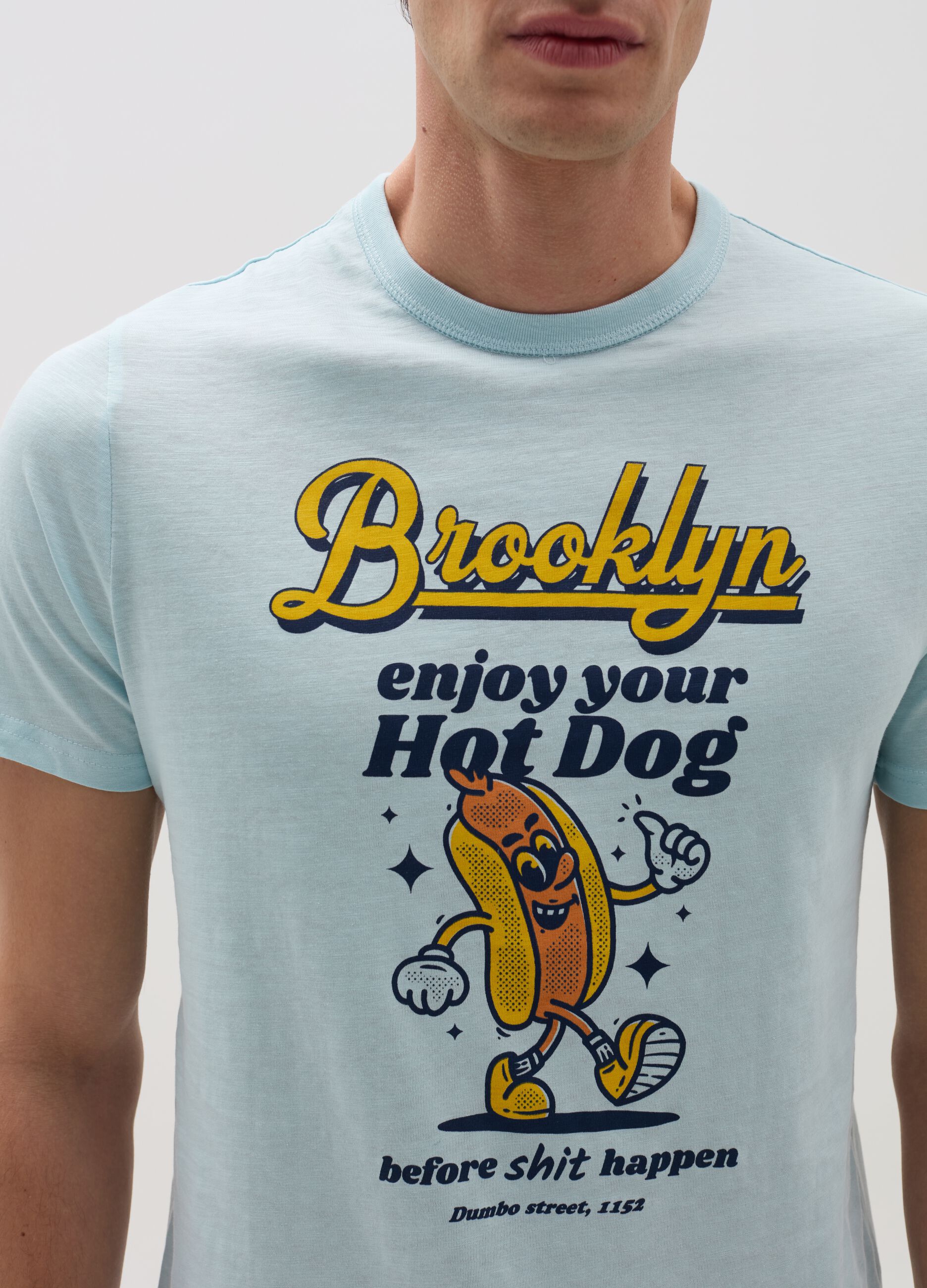 T-shirt in slub jersey with hot dog print
