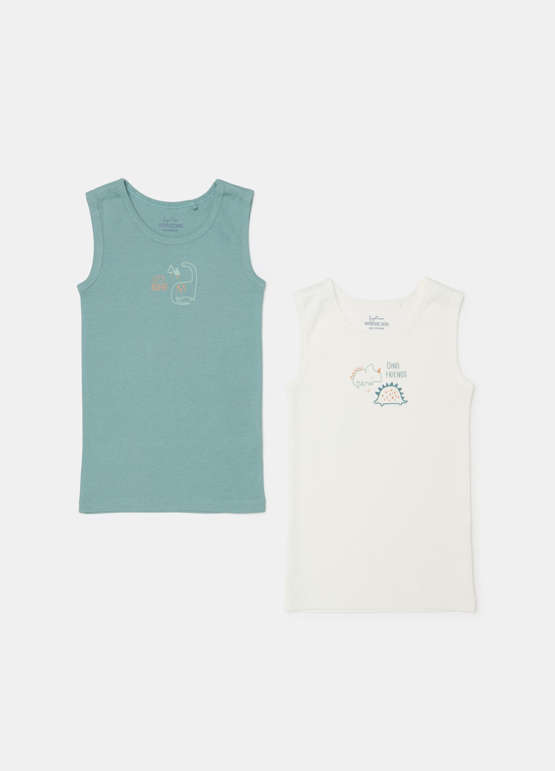 Two-pack racerback vests in organic cotton with print