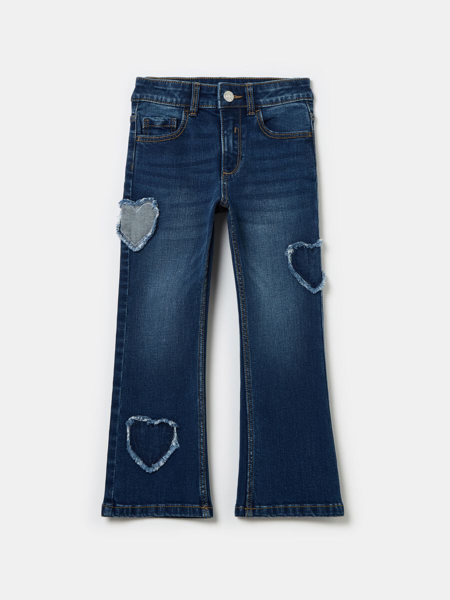 Flare-fit jeans with fringed hearts_0