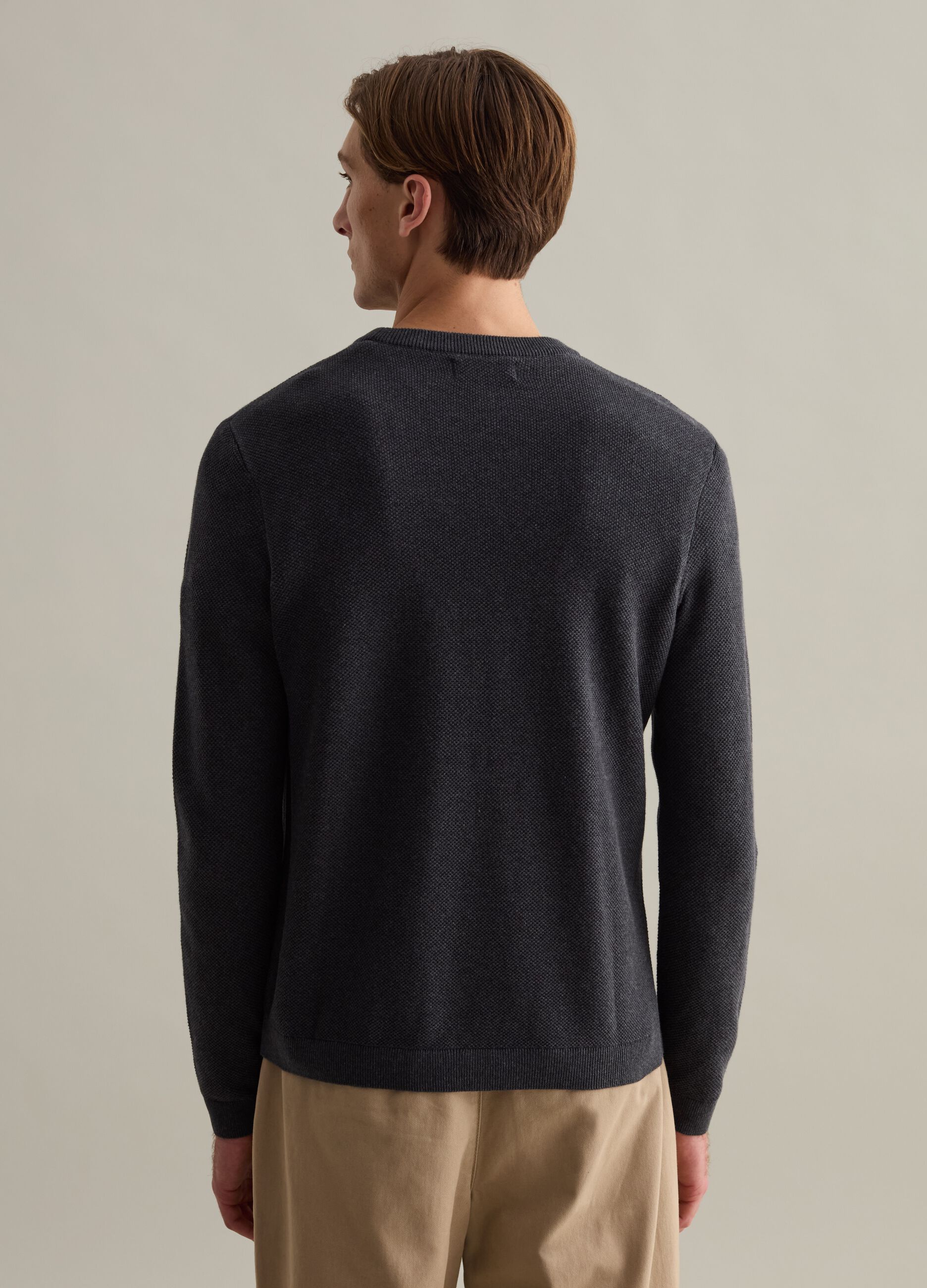 Piquet pullover with round neck