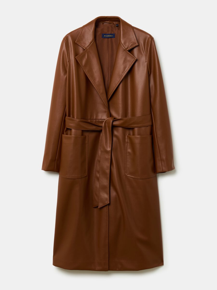 Long glossy-effect trench coat with belt_3