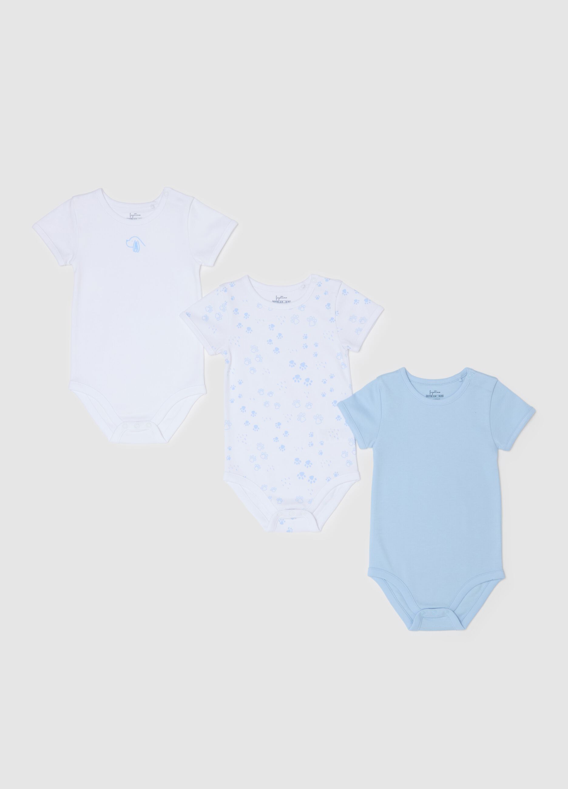 Three-pack bodysuits in organic cotton with paws print