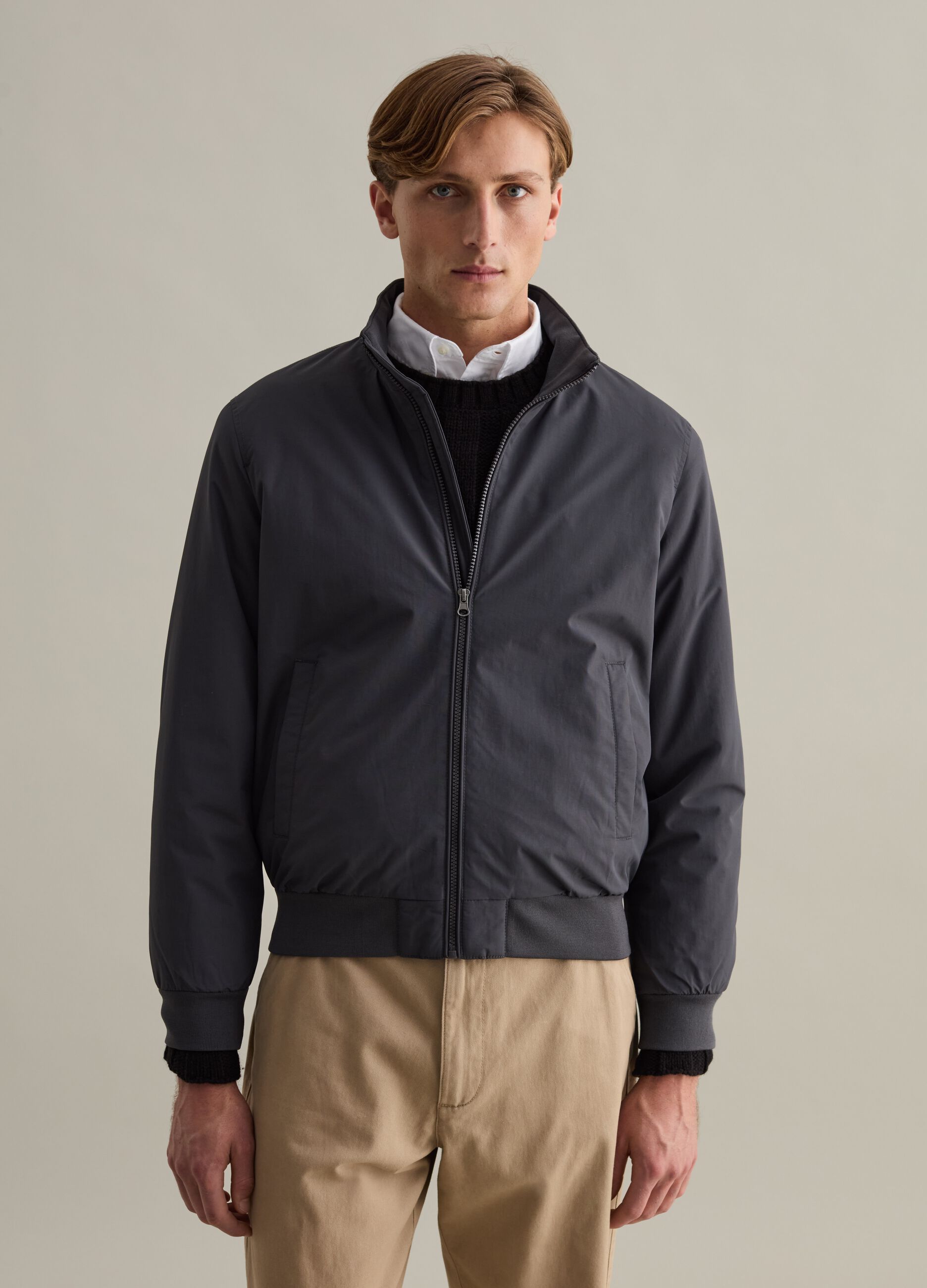 Full-zip bomber jacket with high neck