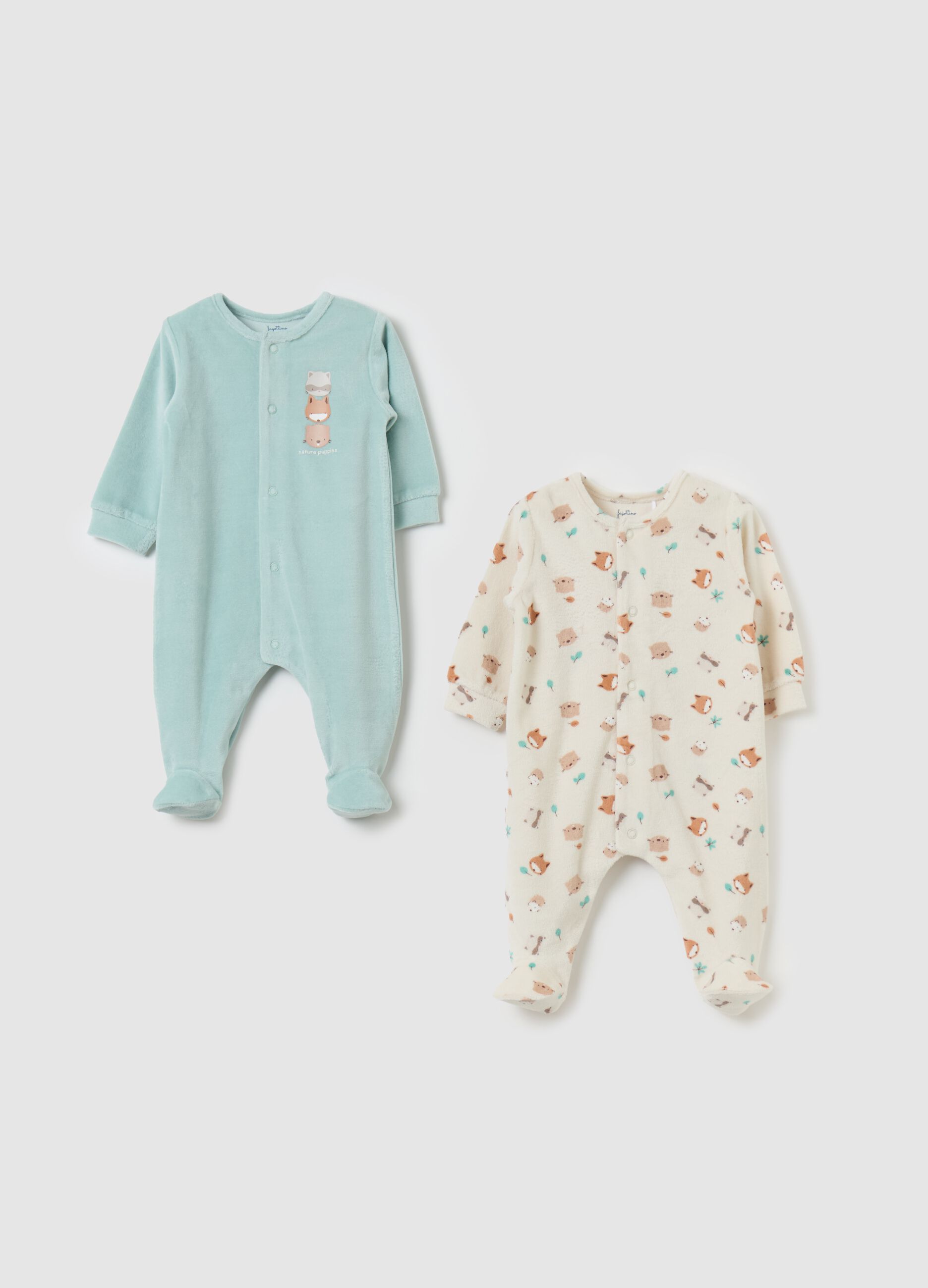 Two-pack velour onesies with feet