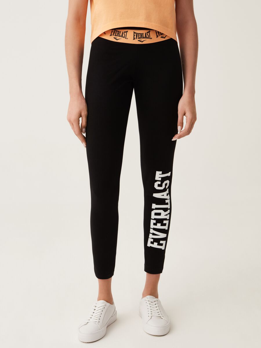 Stretch cotton leggings with Everlast print_1